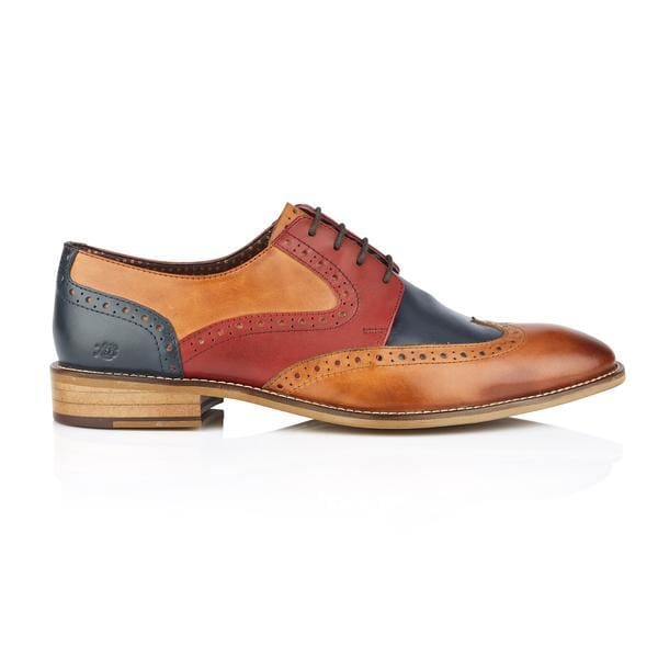 Men's London Brogues Tommy Derby Shoes in Tan, Blue & Red - Classic Oxford Style for Formal & Casual Wear