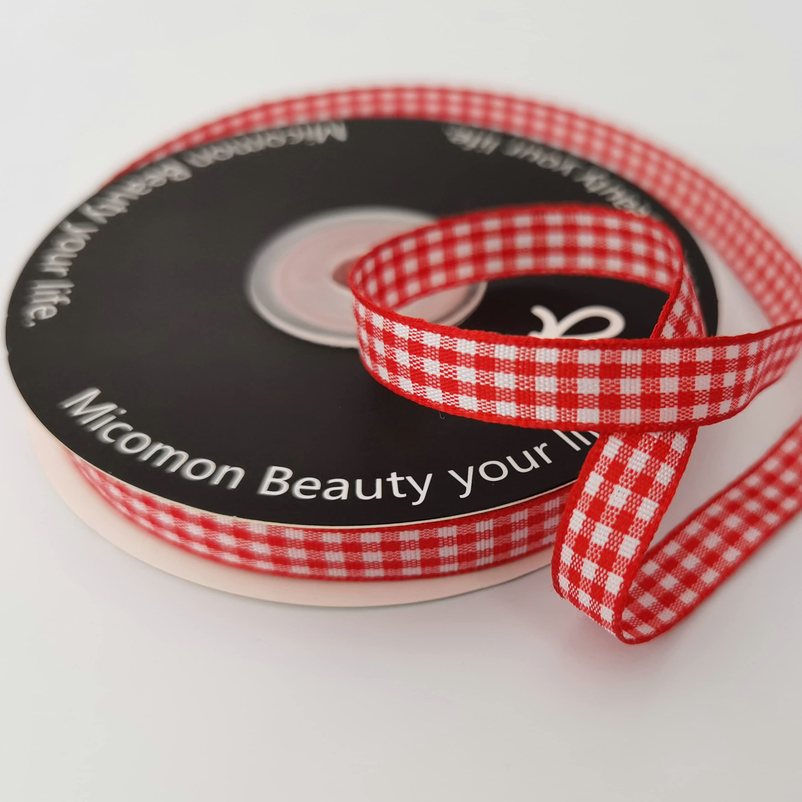 Red and White Gingham Ribbon - 3/8 Inch Wide, 25 Yards per Roll, 100% Polyester Craft Ribbon for Gift Wrapping, DIY Projects, Hair Bows, and Party Decorations