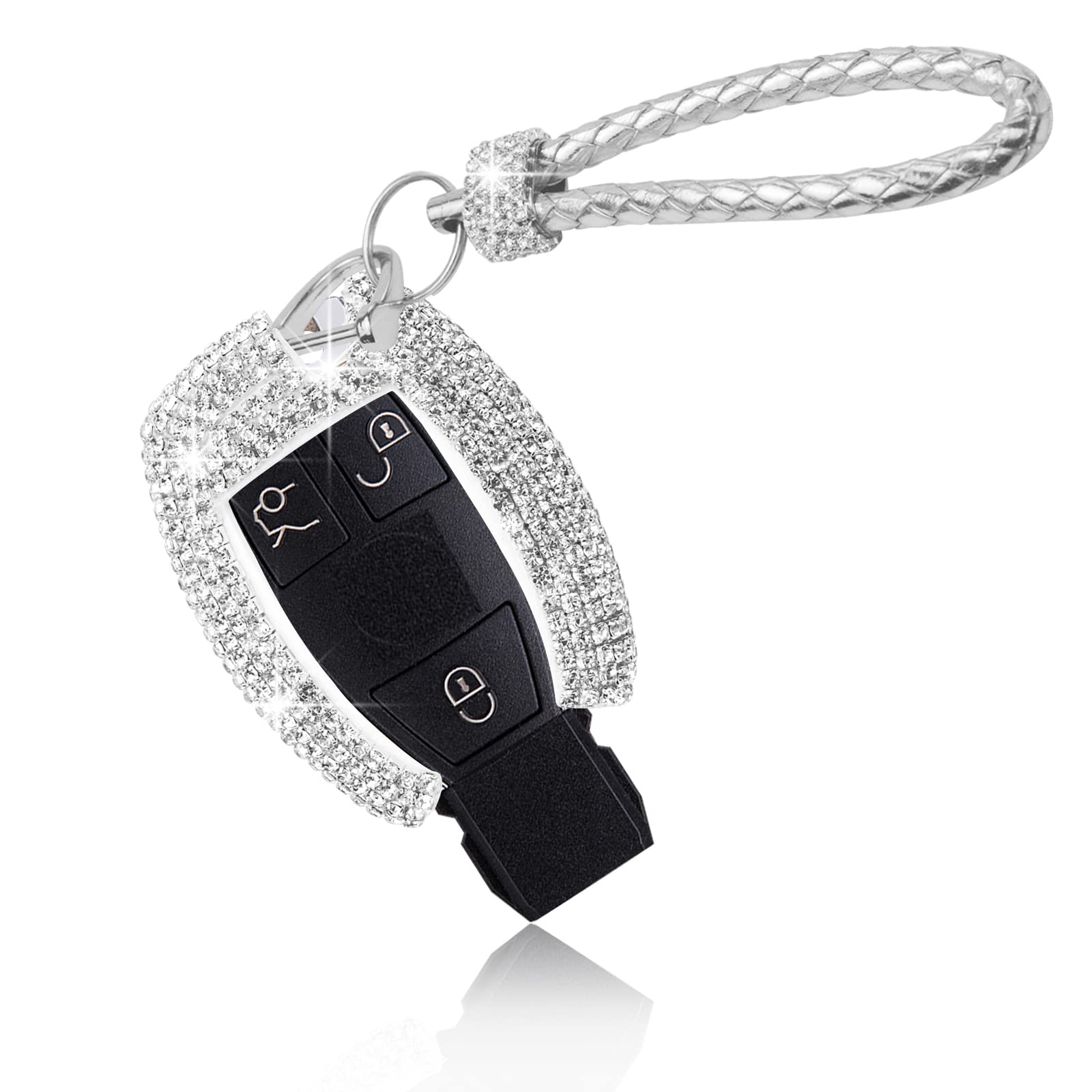 Sparkling Rhinestone Mercedes-Benz Key Cover - Elegant Bling Key Shell Case for C, E, S, M, CLS, CLK, GLK, GL Class (2/3 Button) | Women's Fashion Keychain with Crystals | Perfect Gift for Car Enthusiasts & Luxury Accessories Lovers | Use for Key Protection, Style Enhancement, and Easy Key Identification