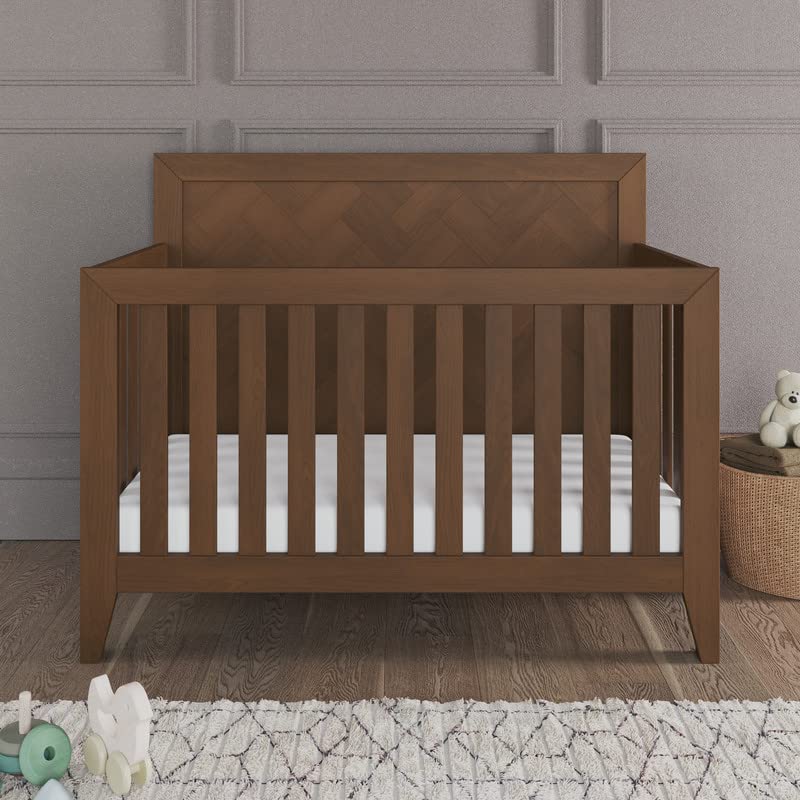Kieran 4-in-1 Convertible Baby Crib to Toddler Bed & Full Size Bed - Adjustable Height, Non-Toxic Safe Finish (Toasted Chestnut) - Perfect for Nursery, Bedroom & Growing Kids