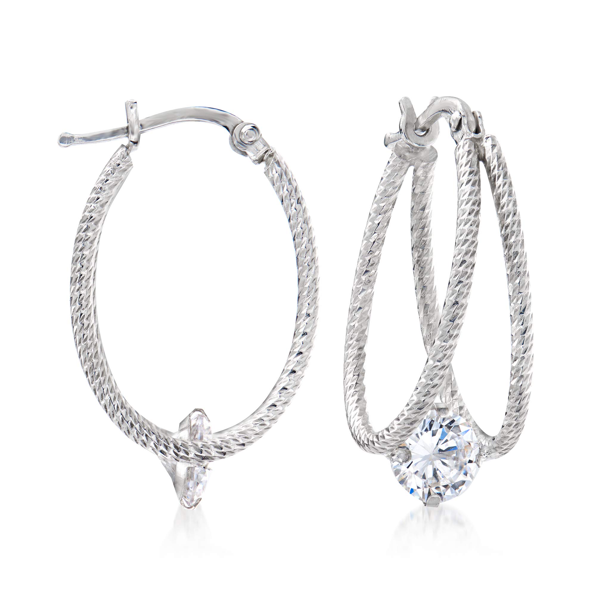 Ross-Simons 1.70 Carat Total Weight CZ Double Hoop Earrings in Sterling Silver - Elegant & Hypoallergenic Jewelry for Women, Perfect for Parties, Weddings & Everyday Wear
