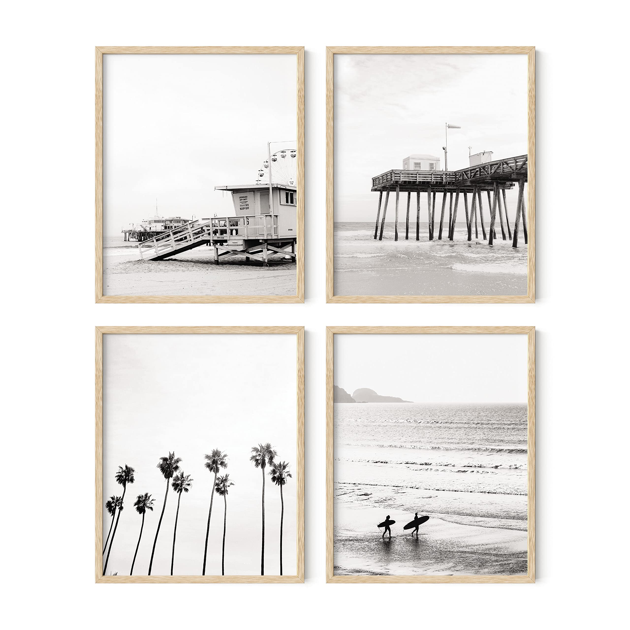 HAUS AND HUES Black and White Beach Wall Art - Ocean Themed Framed Poster (8x10, Beige) for Coastal Home Decor, Living Room, Bedroom & Office | Beach Wall Decor | Minimalist Wall Art | Sea Shore Prints