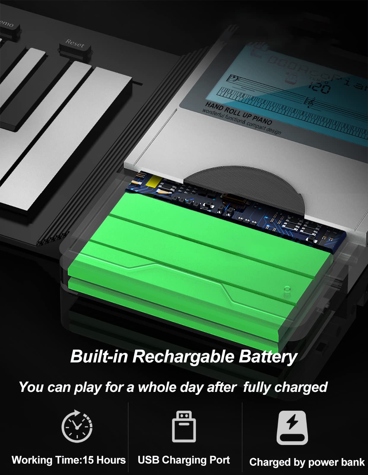 Portable Roll Up 88-Key Digital Piano Keyboard with LCD Display | Rechargeable 2000mAh Battery | Electric Hand Roll Piano for Beginners & Professionals | Perfect Christmas Gift for Music Lovers | Great for Home Practice, Travel & Live Performances