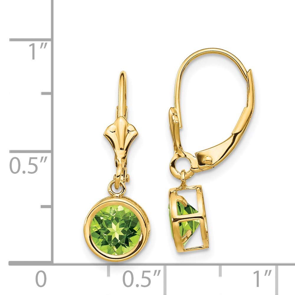 14K Yellow Gold 6mm Peridot Leverback Earrings - Dainty Fine Jewelry for Women, Perfect Birthday Gift for Her, Anniversary Present, Mother's Day Jewelry - Elegant for Parties, Weddings & Everyday Wear