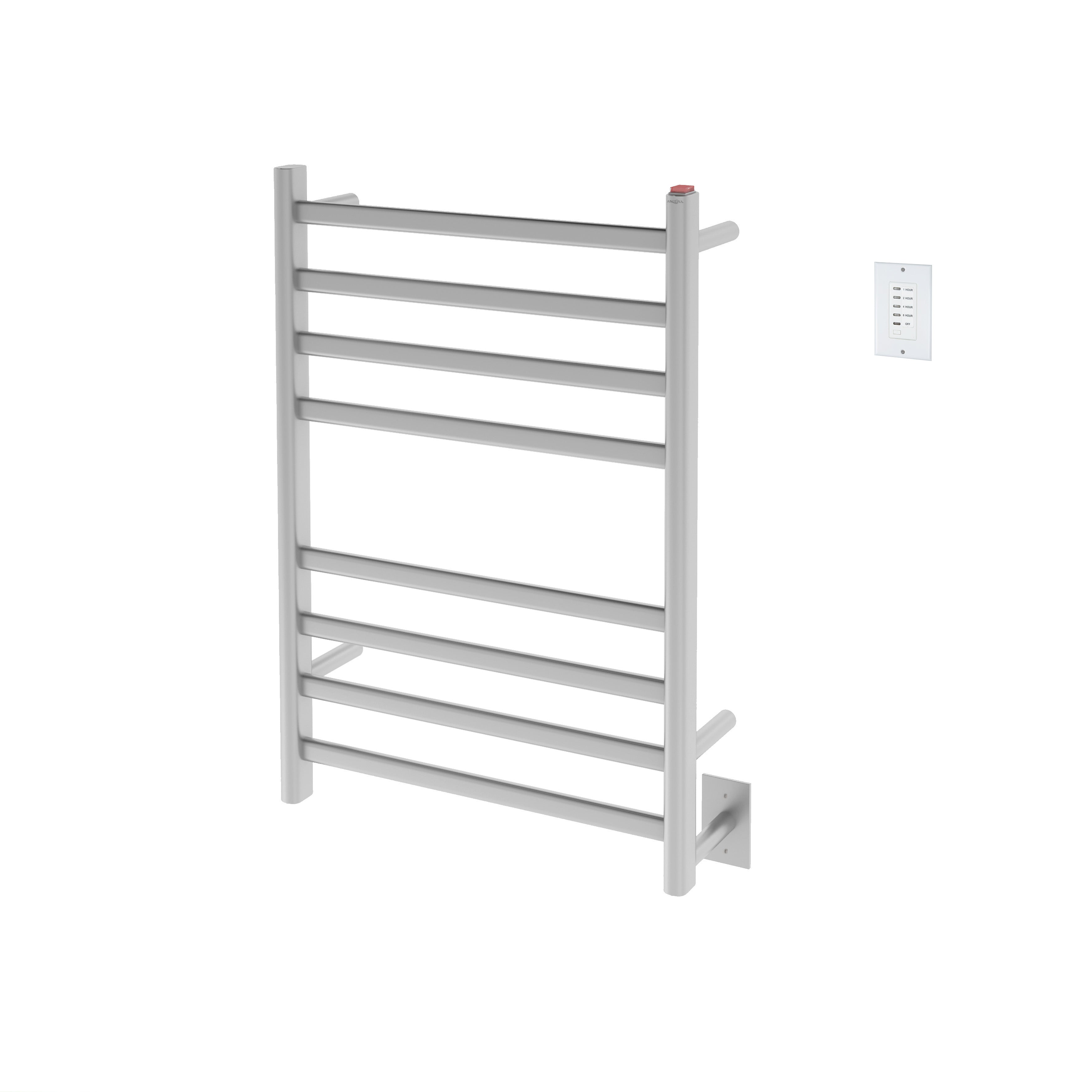Prima Dual Extended 8 Bar Hardwired & Plug-in Electric Towel Warmer - Brushed Stainless Steel with Wall Timer - Perfect for Bathrooms, Spas & Luxury Hotels