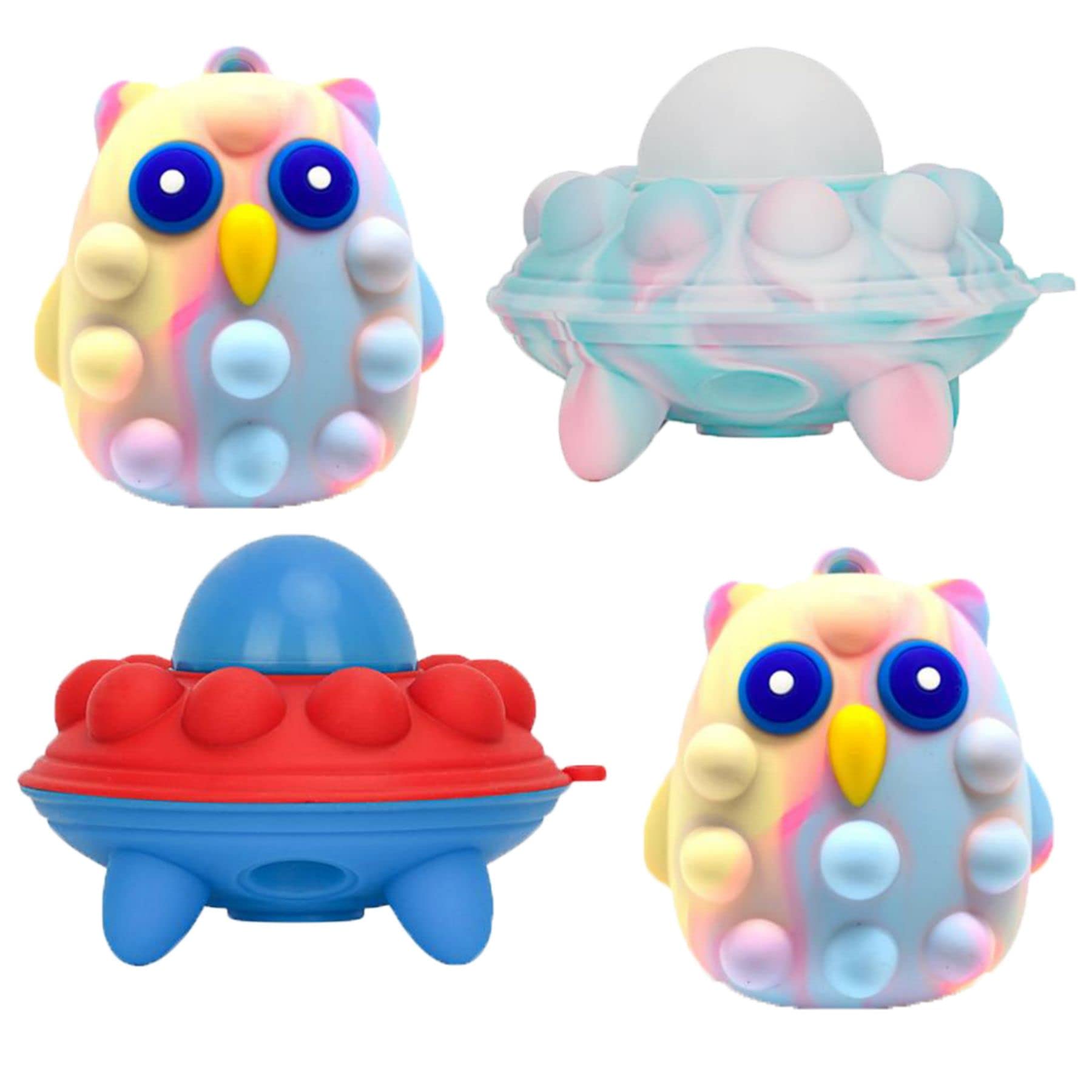 4 Pack Pop Fidget Toys - Stress Relief Sensory Balls for Kids & Adults - 3D Anti-Anxiety Silicone Bubble Popper - Perfect for Classroom Prizes, Party Favors, Desk Toys and Water Play - Great for ADHD, Autism & Stress Management