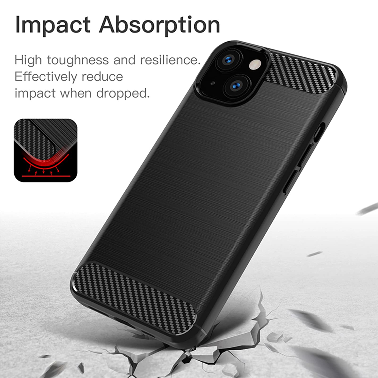 Matte TPU Case for iPhone 13 Pro Max/13 Mini - Soft Brushed Texture with Carbon Fiber Design | Shockproof & Anti-Scratch Protective Cover (Black) - Perfect for Daily Use, Travel & Outdoor Activities