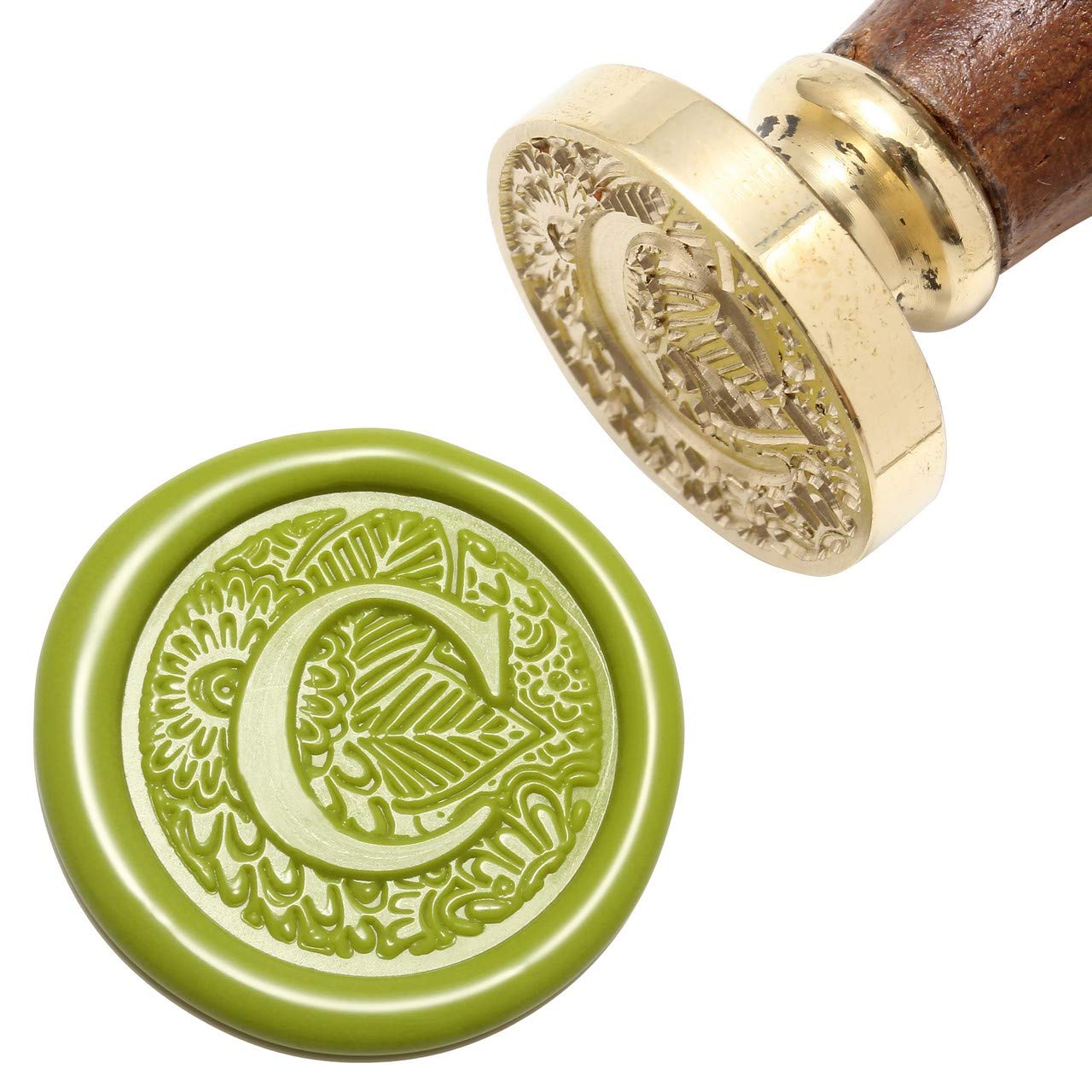 Yoption Brass Letter C Wax Seal Stamp - Botanical Alphabet Initial Sealing Stamp with Wooden Handle for Wedding Invitations, DIY Crafts & Vintage Letter Sealing