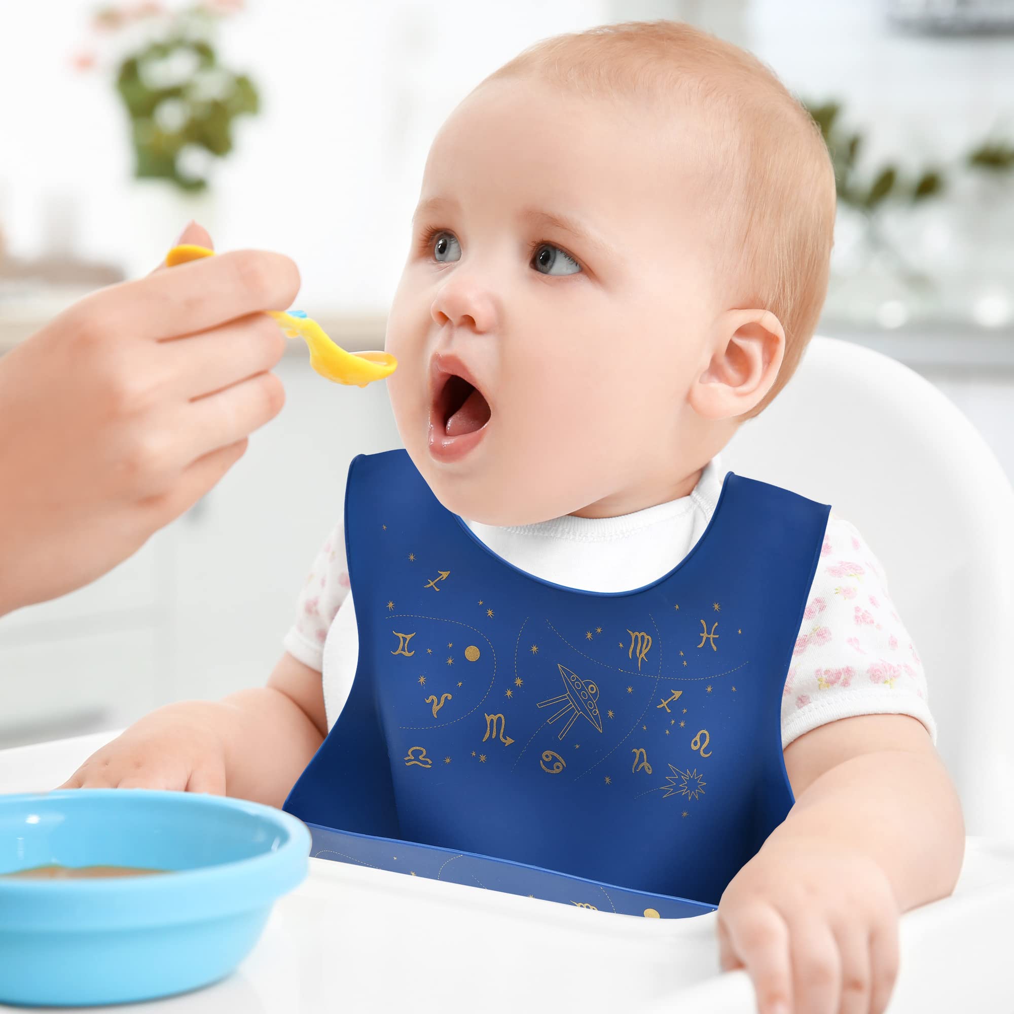 Waterproof Silicone Baby Bib - Soft, Comfortable & Easy Clean Feeding Bib for Infants & Toddlers - Quick Drying & Stain Resistant - Perfect for Mealtime, Snacks & Messy Play