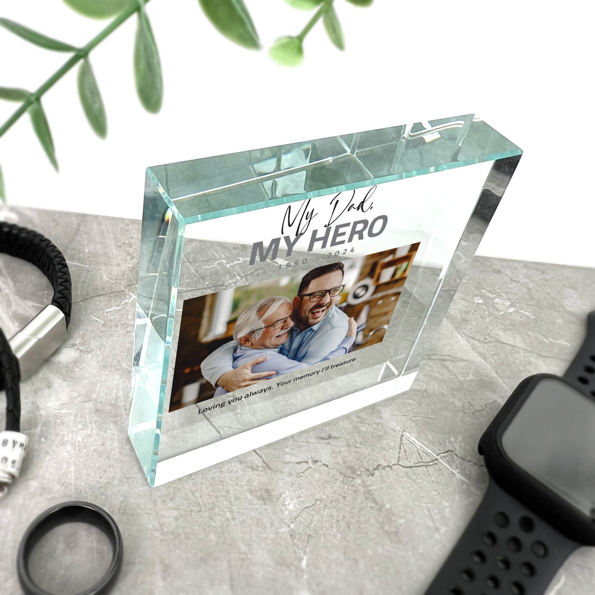 Personalized Memorial Photo Crystal Keepsake with Bold Text - Custom Engraved Gift for Loved Ones, Perfect for Anniversaries, Funerals & Remembrance Ceremonies