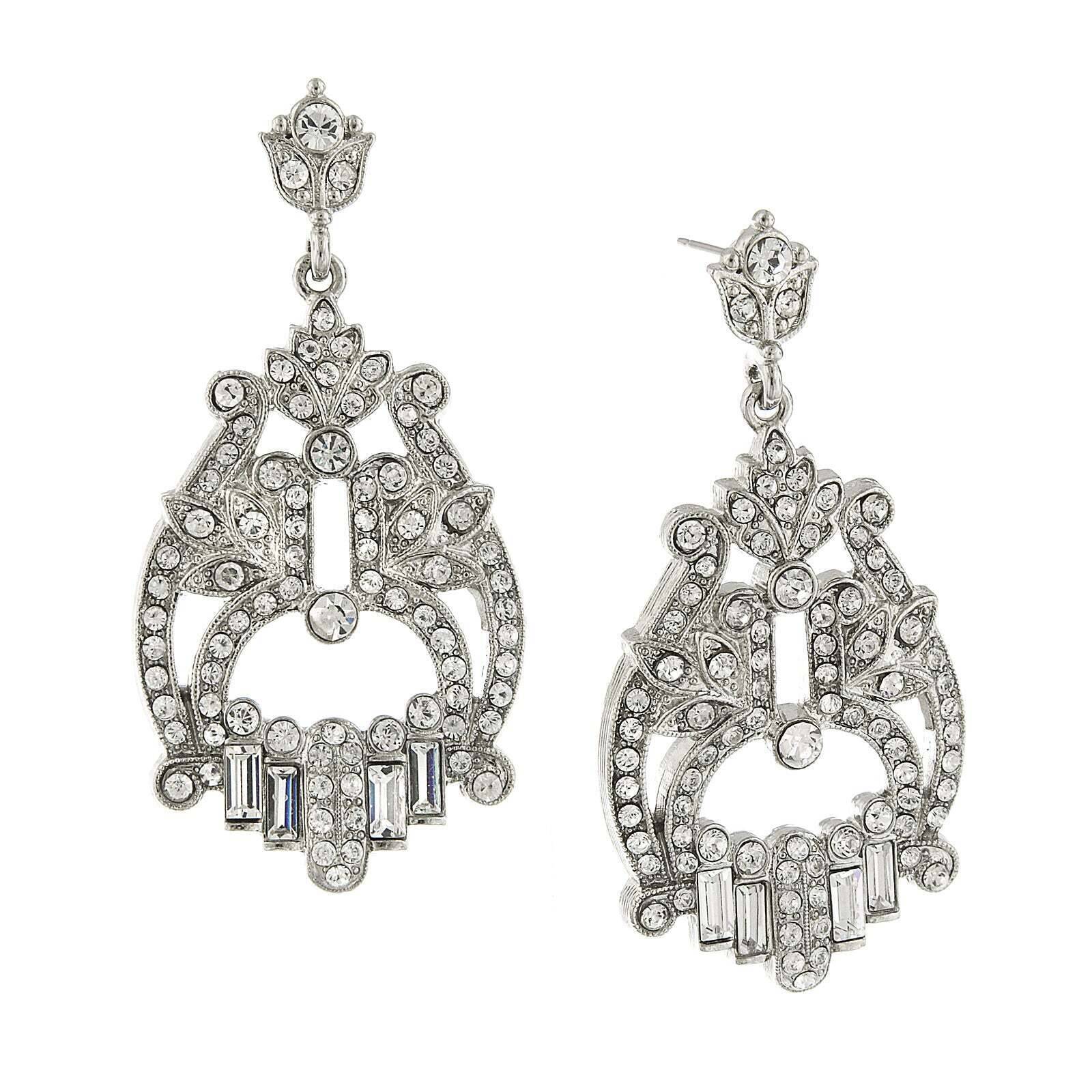 1928 Bridal Jubilee Pave Crystal Drop Earrings - Vintage Statement Jewelry for Weddings, Anniversaries & Special Occasions