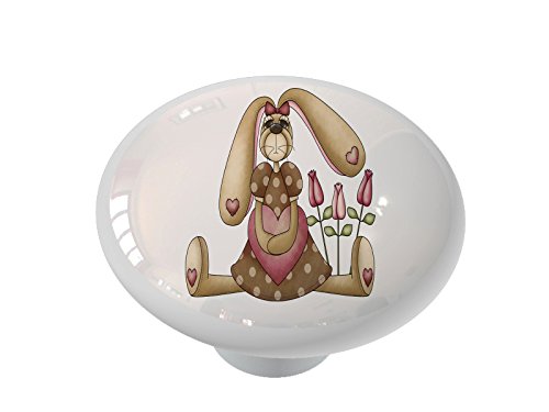 Cute Bunny and Tulips Ceramic Drawer Knobs - Vintage Floral Cabinet Handles for Dresser, Kitchen, Bathroom (Set of 4) - Perfect for Home Decor and DIY Furniture Upgrade