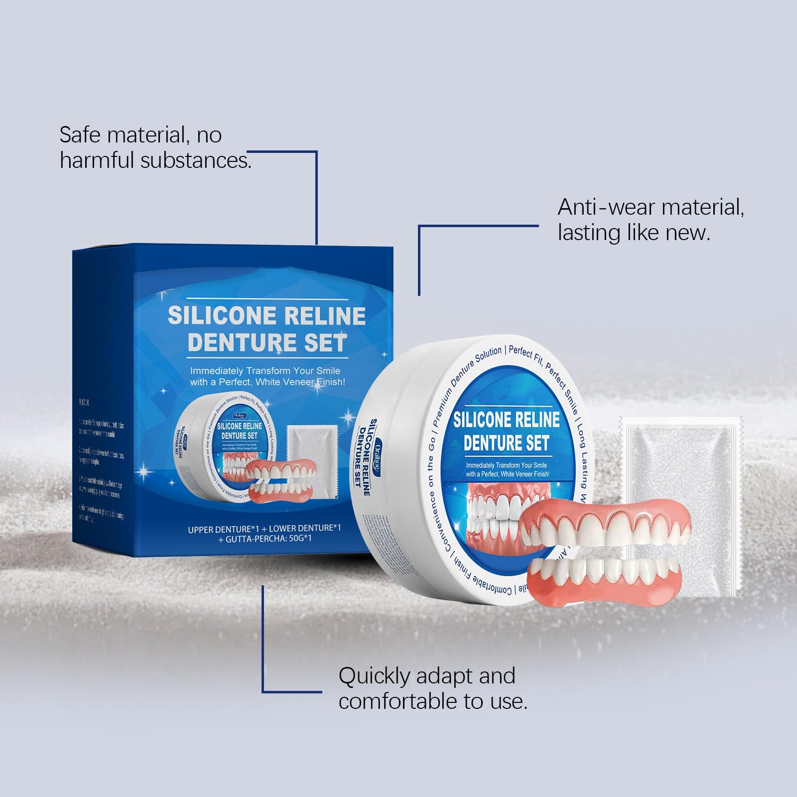 Premium Silicone Reline Denture Set - Upper & Lower Dentures with Gutta-Percha - Complete Teeth Veneer Kit for Denture Repair & Comfort Enhancement - Perfect for Home Dental Care & Emergency Denture Adjustments