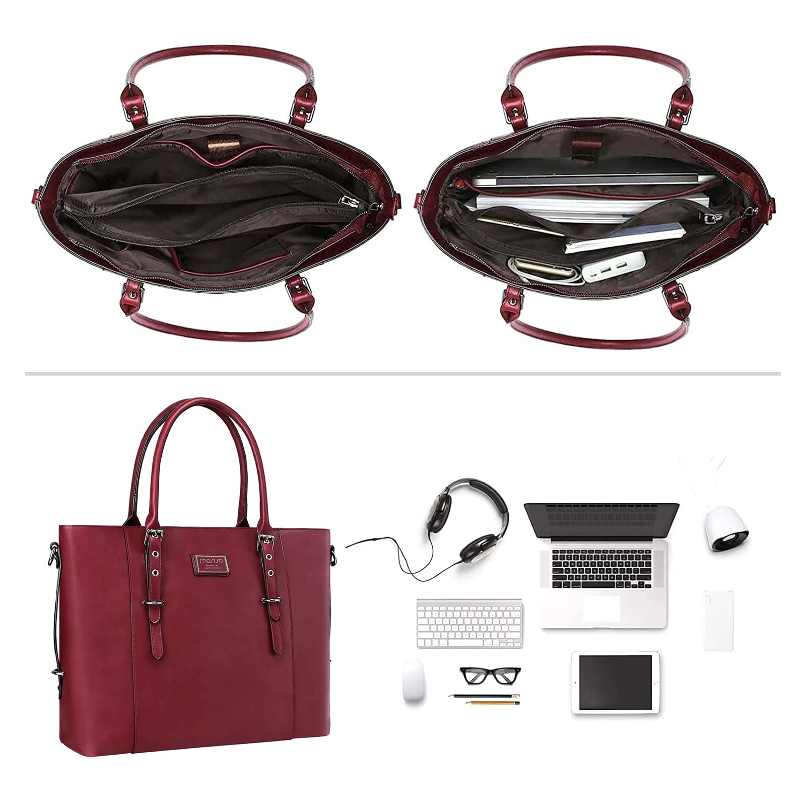 Premium PU Leather Laptop Tote Bag for MacBook & Notebook - Large Capacity Work Shoulder Briefcase with Padded Compartment - Ideal for Business Travel, Office Commute & College Students