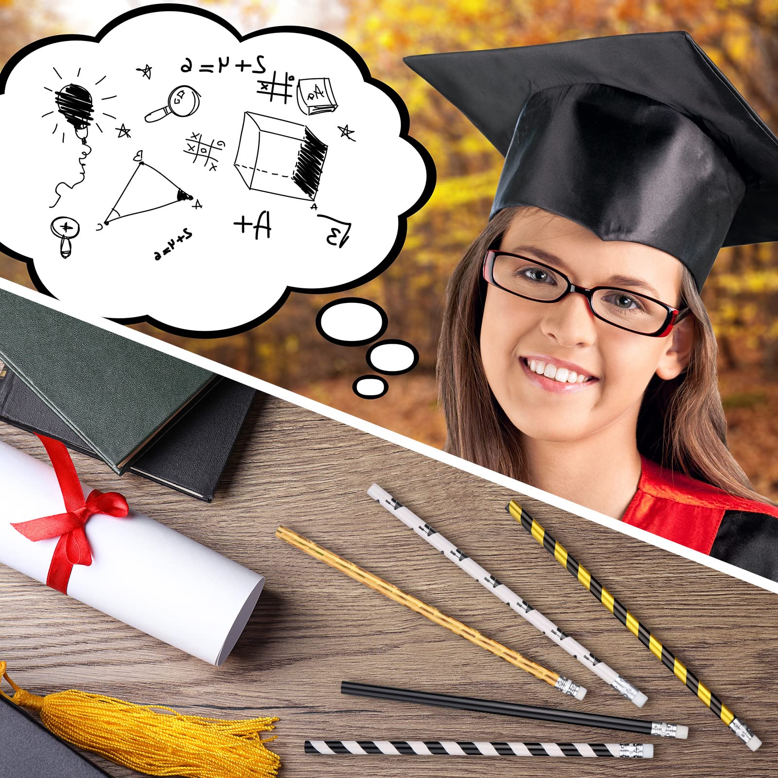 2025 Graduation Pencils Set - 100 Pack Assorted Novelty Pencils with Erasers (5 Styles) - Graduation Party Favors, Office Supplies & School Gifts for Students, Teachers & Graduates - Perfect for Graduation Ceremonies, Classroom Rewards & Back to School Supplies