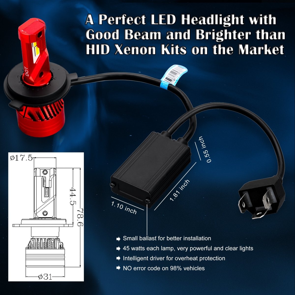 Xtreme Super Bright LED H7 Bulbs - 6000K Xenon White Headlight Conversion Kit for Cars, Trucks, SUVs - Perfect for Night Driving, Fog Lights, and Enhanced Visibility