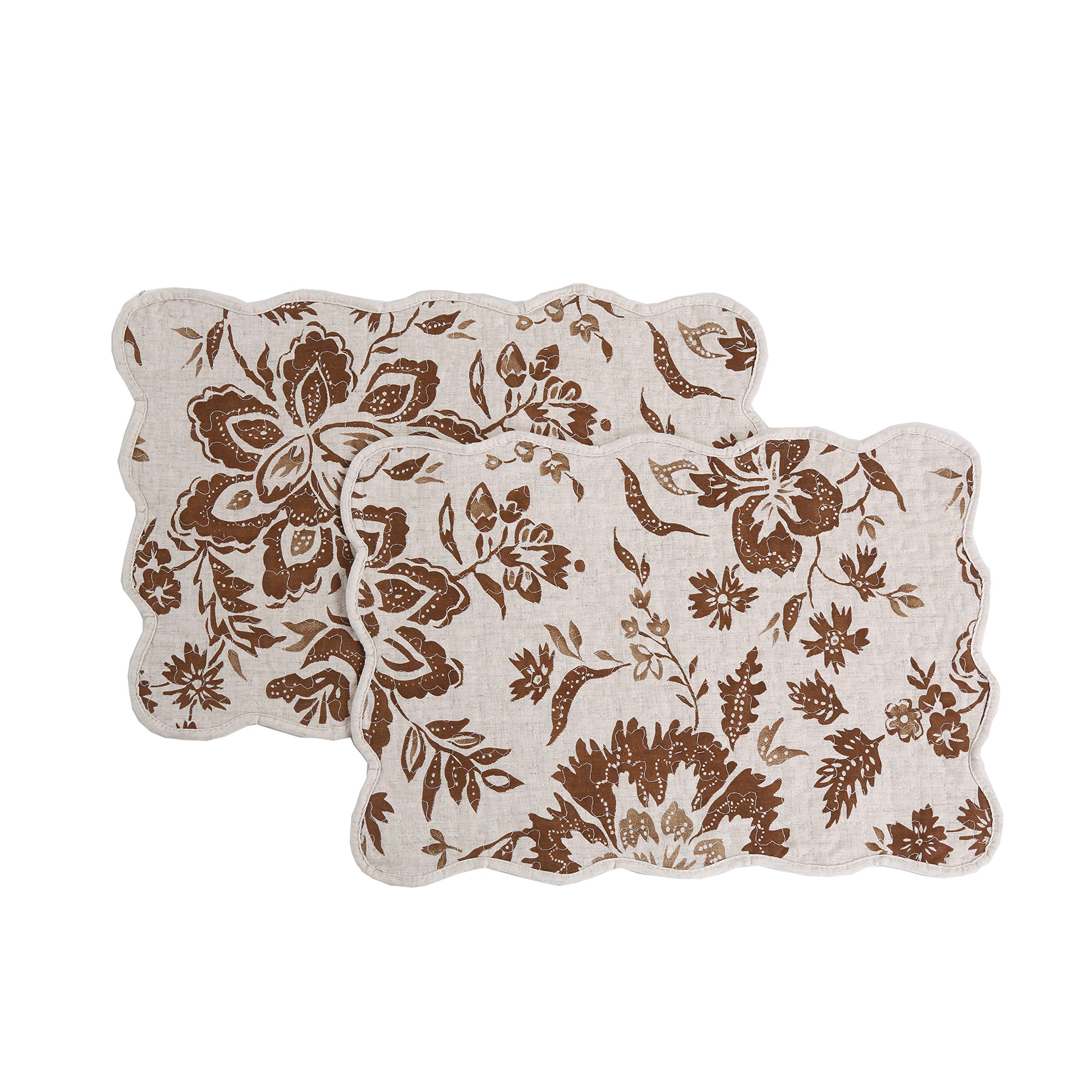 Premium Quilted Linen Cotton Placemats Set of 4 - Chocolate Flower Design for Dining Table Decor | Elegant Table Setting for Thanksgiving, Christmas & Everyday Use
