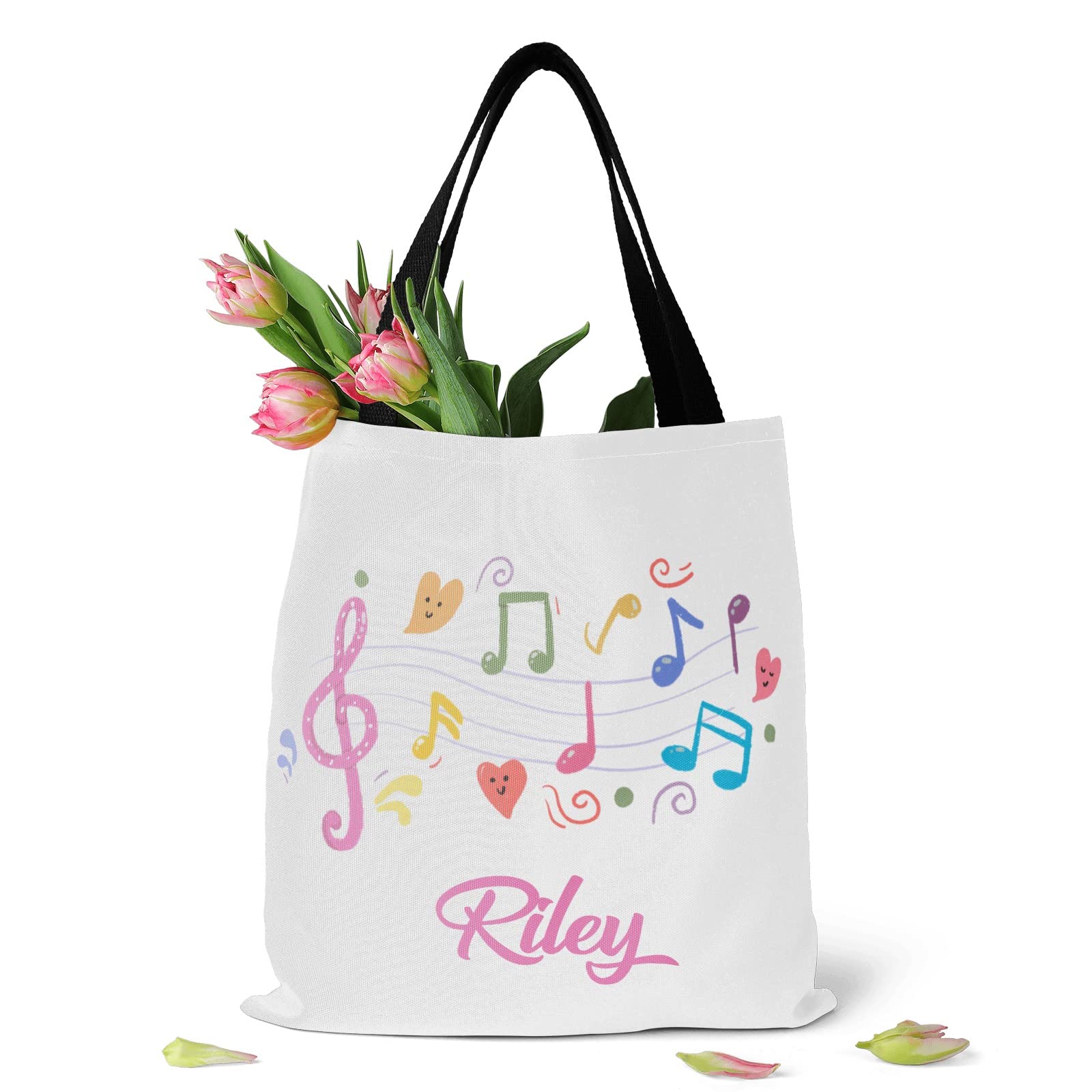 Personalized Music Notes Canvas Tote Bag - Eco-Friendly Reusable Shopping Bag for Women, School, Travel & Work | Perfect Gift for Musicians & Music Lovers