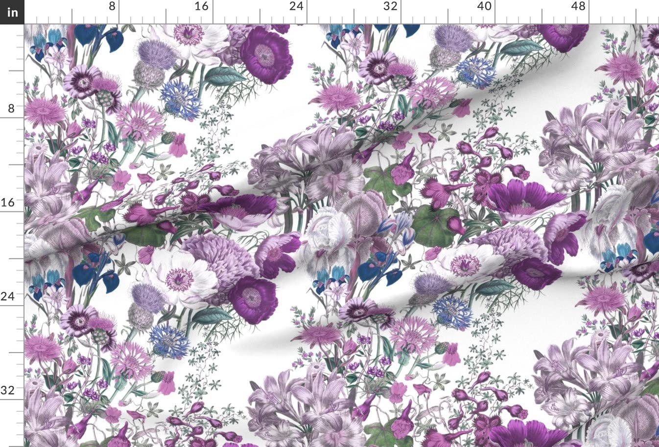 White Lilac Lavender Floral Printed Upholstery Velvet Fabric - Fat Quarter for Home Decor, Apparel & DIY Projects | Spring Botanical Flowers Design on Heavyweight Fabric