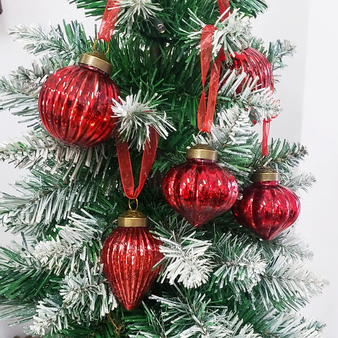 Antique Glass Christmas Ornaments - Red Set of 12 for Holiday Decor