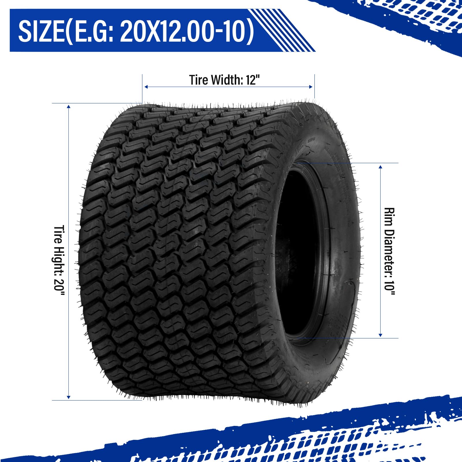 Set of 2 - 20x12.00-10 Tubeless Lawn Mower Tires 4PR Heavy Duty Garden Tires for Zero Turn Mowers, Tractors & Outdoor Equipment - All Terrain Replacement Tires for Smooth Lawn Care & Landscaping