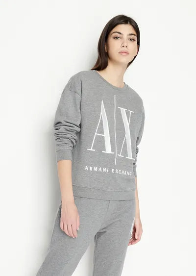 Armani Exchange Grey Icon Logo Crew Neck Sweatshirt for Men - Casual Comfort Wear for Everyday & Street Style Fashion