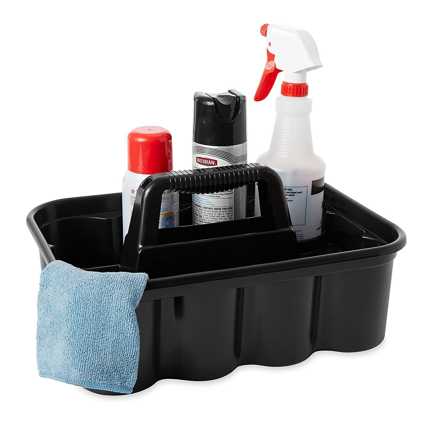 Rubbermaid Commercial Deluxe Cleaning Caddy - 6 Pack, Black - Organize Wipes, Spray Bottles, Brushes, Dustpans & Gloves - Perfect for Janitorial, Housekeeping & Home Cleaning Supplies Storage