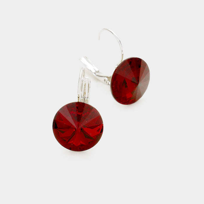 Elegant Dark Red Round Crystal Lever Back Earrings for Pageant, Interview & Formal Events | Women's Fashion Jewelry | 376380 | Perfect for Weddings, Parties & Special Occasions