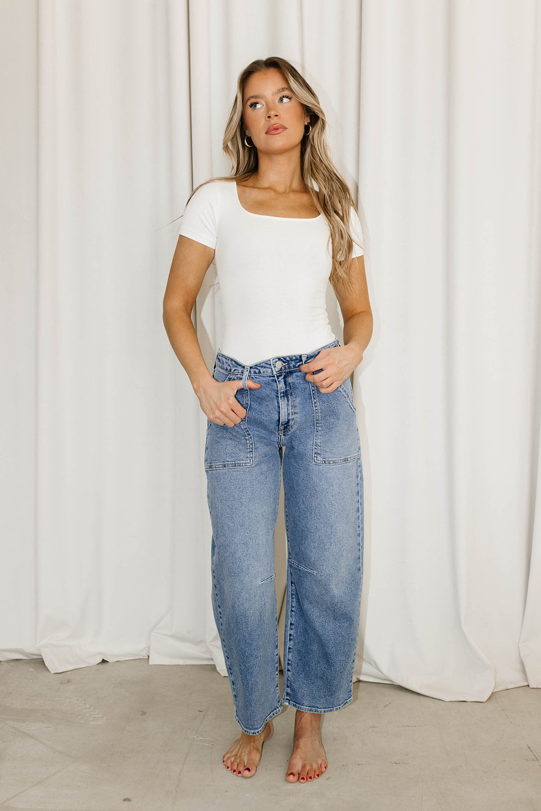 Gemma Short Sleeve Bodysuit - Women's White Basic Stretch Bodysuit for Layering, Casual Wear & Everyday Outfits | Perfect for Tucking into Skirts or Jeans