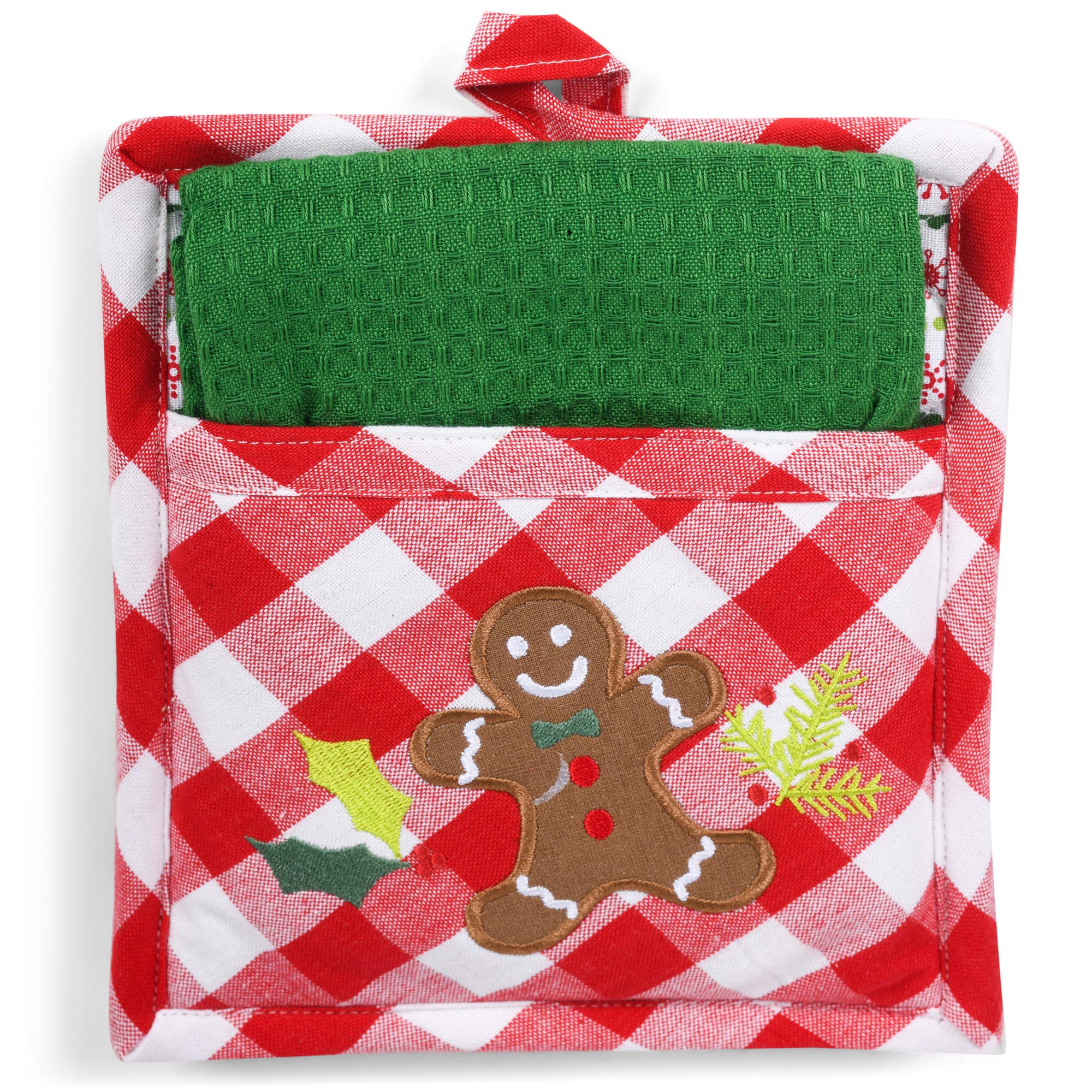 Christmas Gingerbread Man Potholder Set - Heat Resistant Kitchen Mitts & Pot Holders - Holiday Baking & Cooking Accessories - Perfect Gift for Bakers & Home Chefs