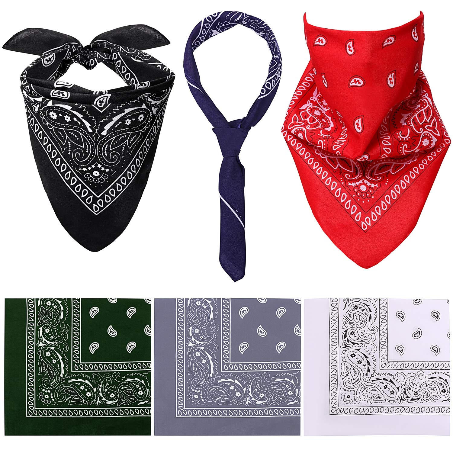 Cooraby 6 Pack Bandanas - Paisley Print Headbands, Cowboy Handkerchiefs, Wristbands & Head Wraps for Men & Women - Perfect for Outdoor Activities, Music Festivals and Western Style Fashion