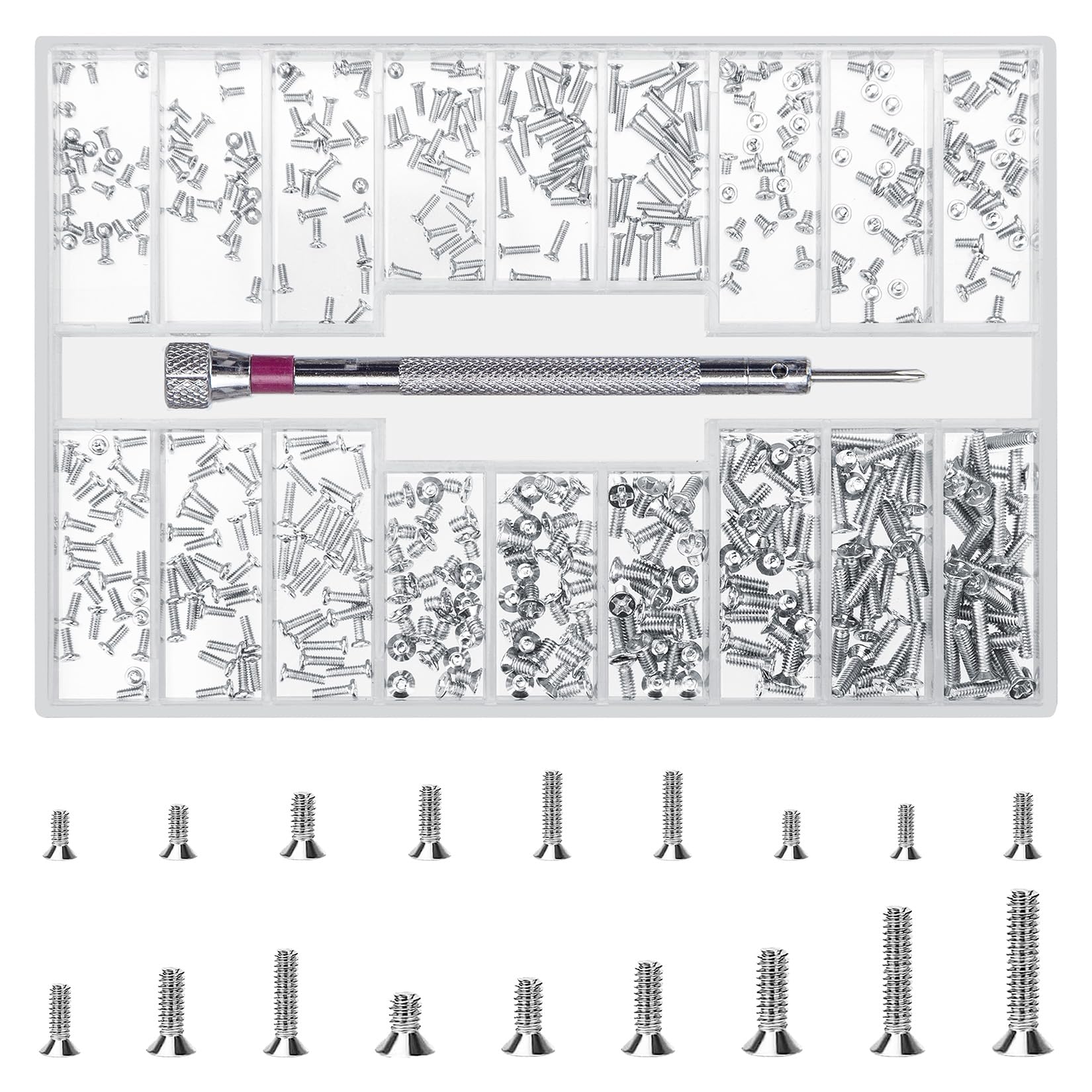 500 Pcs Laptop Screws Kit - M1.2/M1.4/M2 Micro Screws for Electronics Repair, Computer, SSD, M.2 Hard Drive, Glasses & Watch - Silver Tiny Replacement Screws for DIY Fixing & Maintenance