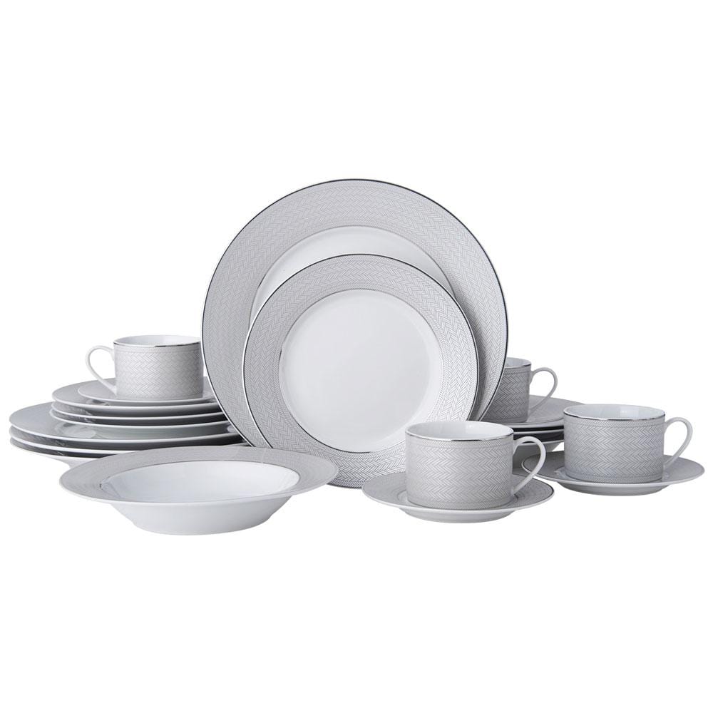 Percy Grey 20-Piece Dinnerware Set - Elegant Porcelain Dinner Plates, Bowls & Mugs for 4 People - Perfect for Family Dinners, Entertaining Guests & Holiday Gatherings