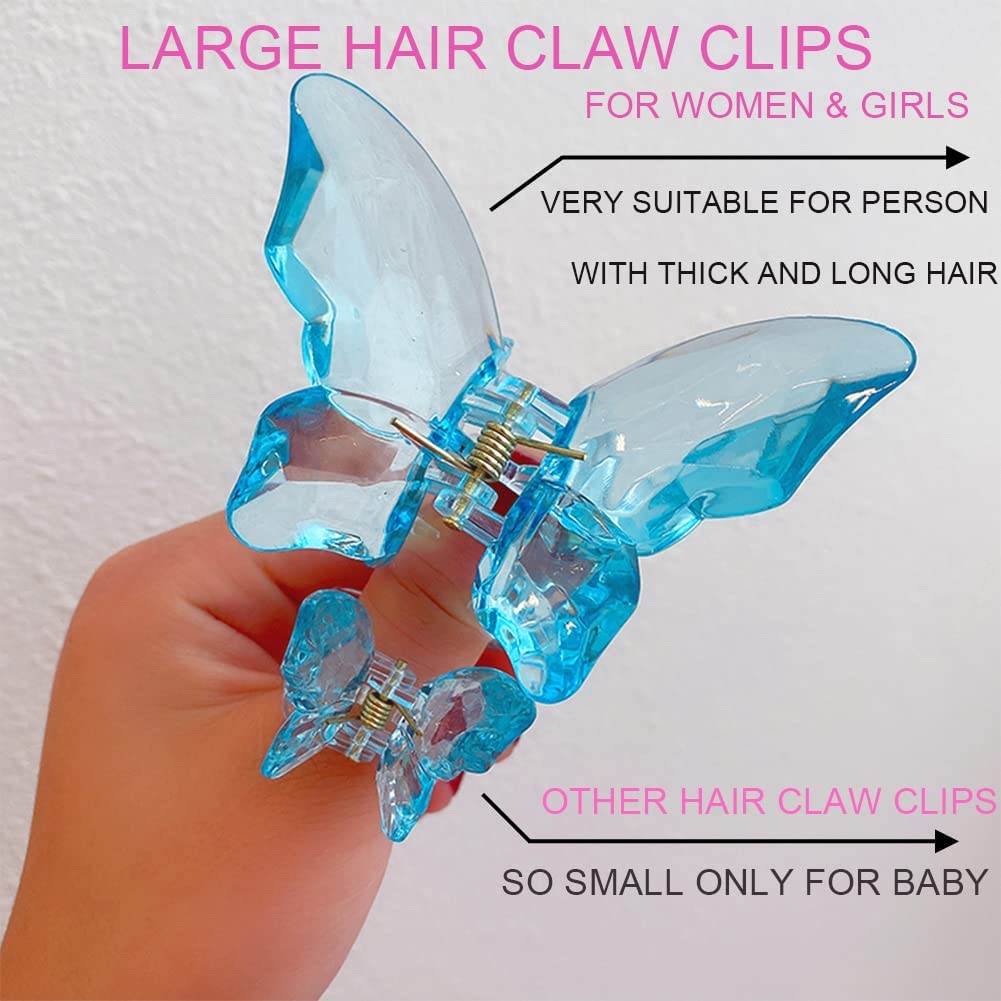 MANODHRUVA 3-Piece Large Butterfly Hair Claw Clip Set - 3.4 Inch Clear Jaw Clips for Thick Hair | Jumbo Hair Clips for Women & Girls | Crystal Design | Perfect for Updos, Ponytails & Everyday Styling