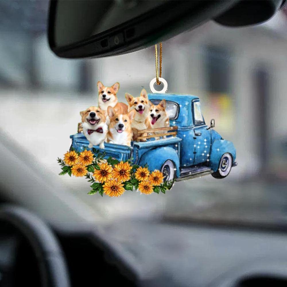 Corgi Dog Blue Truck Car Hanging Ornament - 2-Sided Classic Car Decor for Dog Lovers, Perfect Gift for Dog Moms & Dads - Ideal for Mother's Day, Father's Day, Christmas & Car Enthusiasts - Great for Home, Office, or Car Interior Decoration