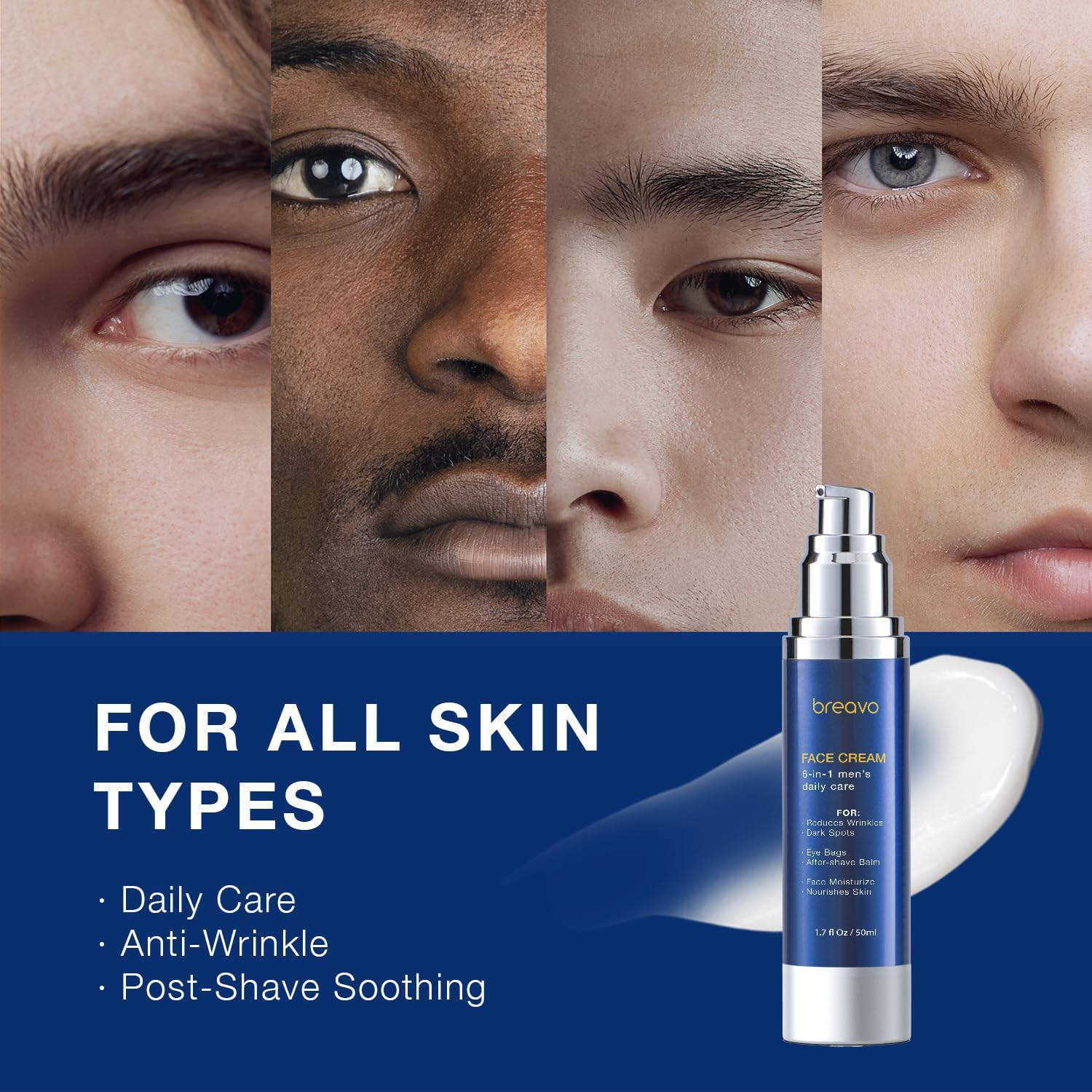 6-in-1 Anti-Aging Face Cream for Men - Moisturizer, Wrinkle & Eye Bags Treatment, 1.7 oz | Daily Hydration & Skin Repair for Men's Skincare Routine