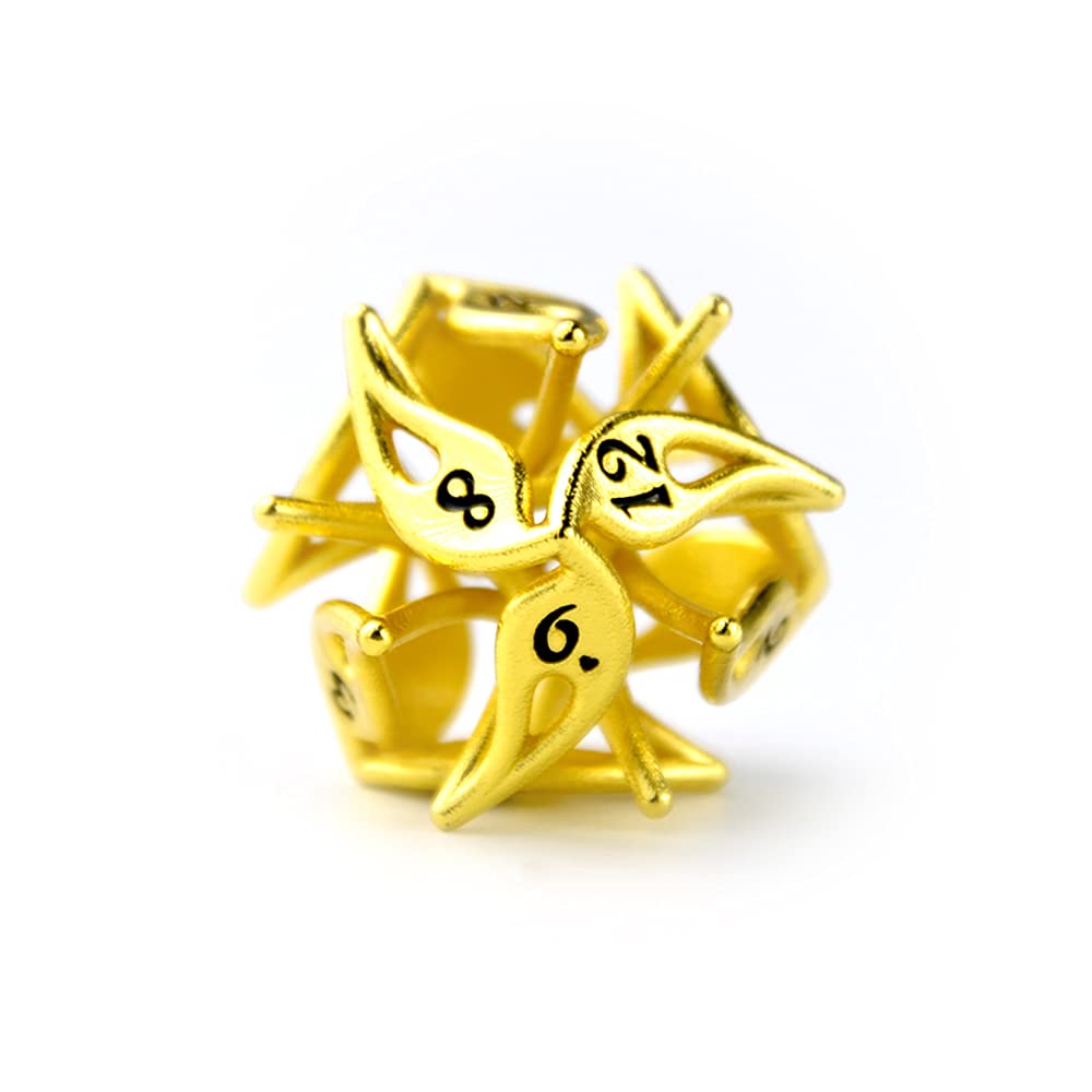 DND Dice Set - 7-Piece Metal Hollow RPG Dice for Dungeons & Dragons, Savage Worlds & Tabletop Games | Ancient Gold Plated Copper D4-D20 Polyhedral Dice | Perfect for RPG Campaigns, Collectors & Gift Giving