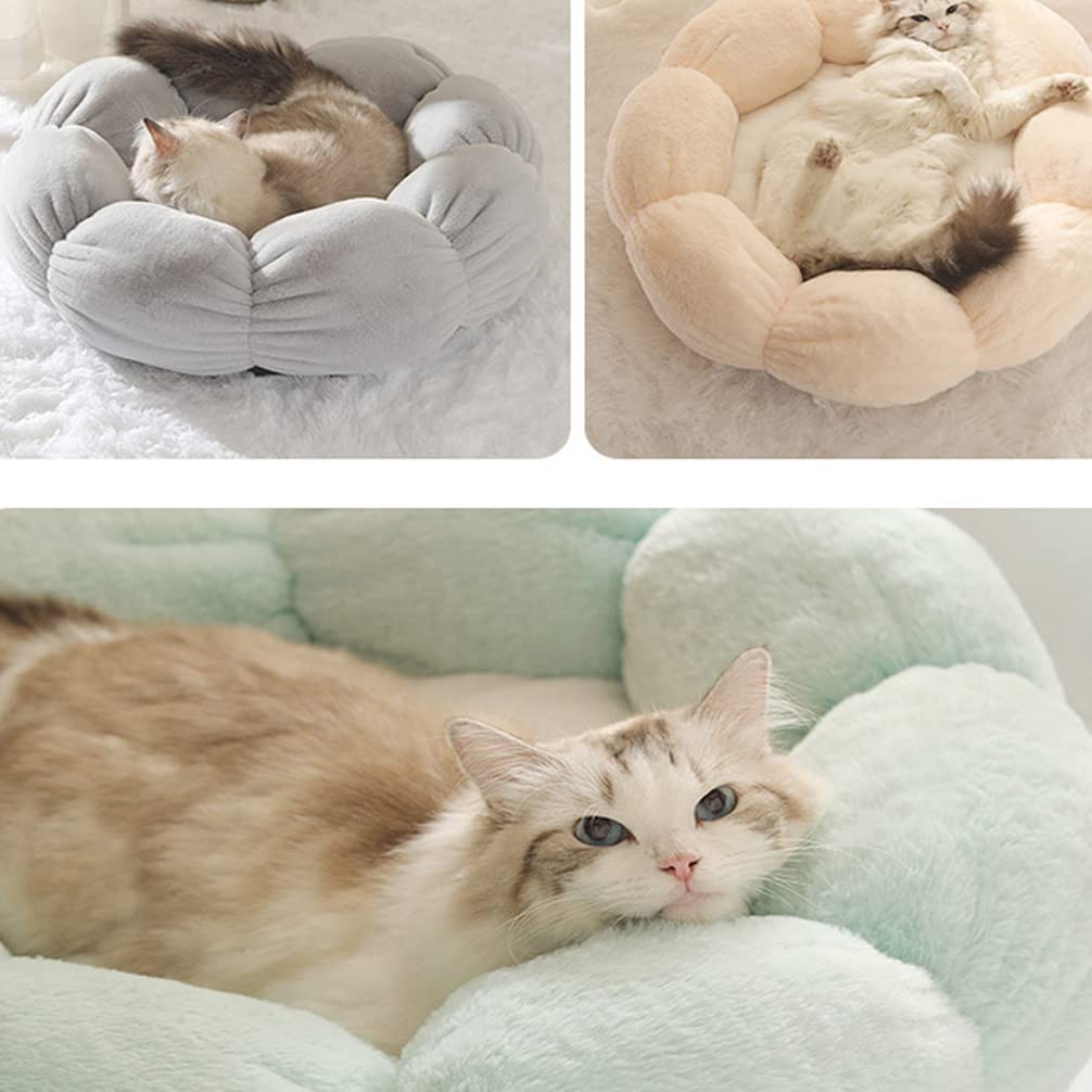 Cozy Plush Donut Pet Bed for Cats & Dogs - Warm Anti-Anxiety Calming Cushion with Flower Design in Green & Pink - Perfect for Anxiety Relief, Winter Warmth & Comfortable Napping