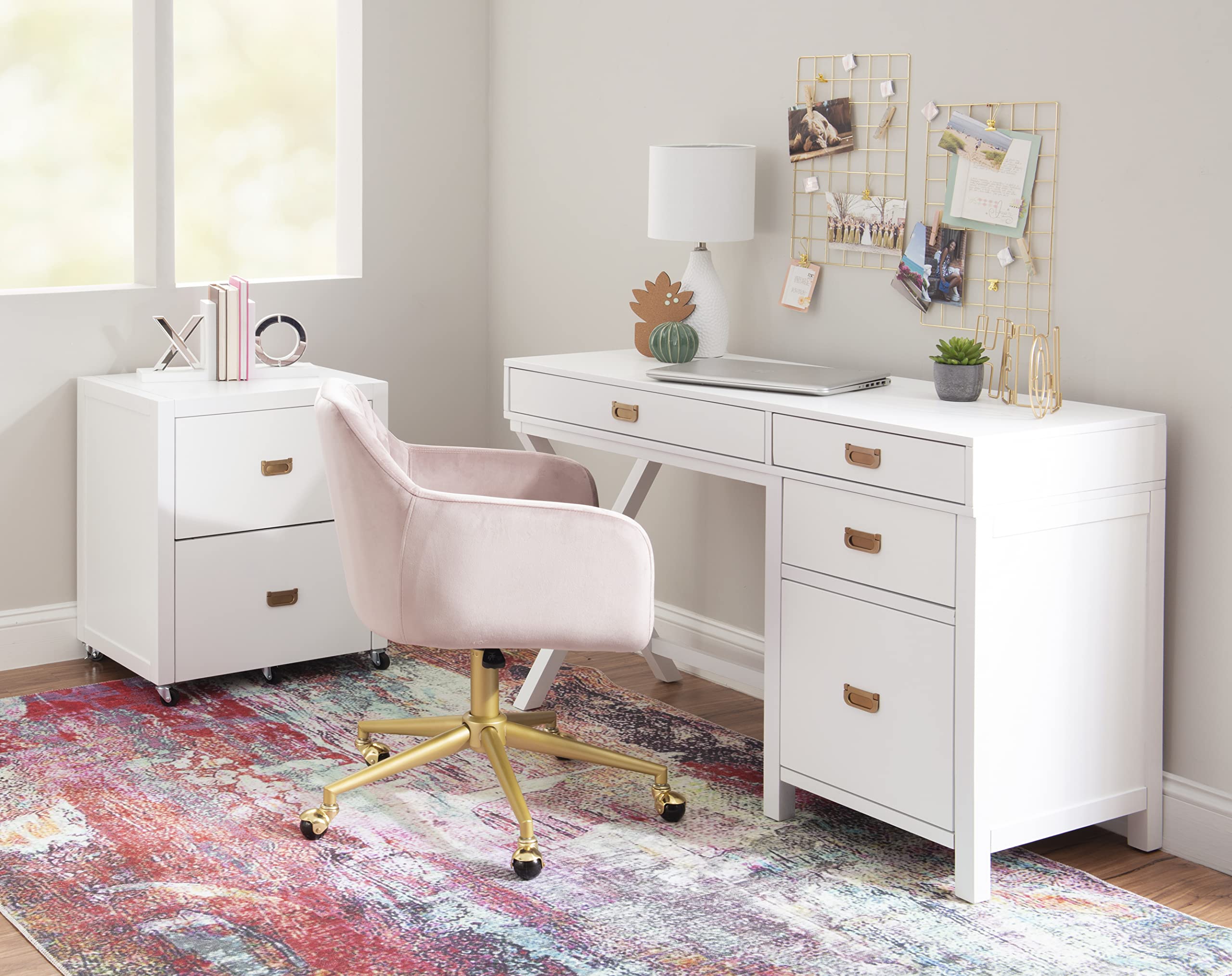 Linon Modern Classic Storage Sadie Desk - White Side Table with Drawers for Home Office, Bedroom, or Living Room - Compact Writing Desk for Small Spaces & Workspaces