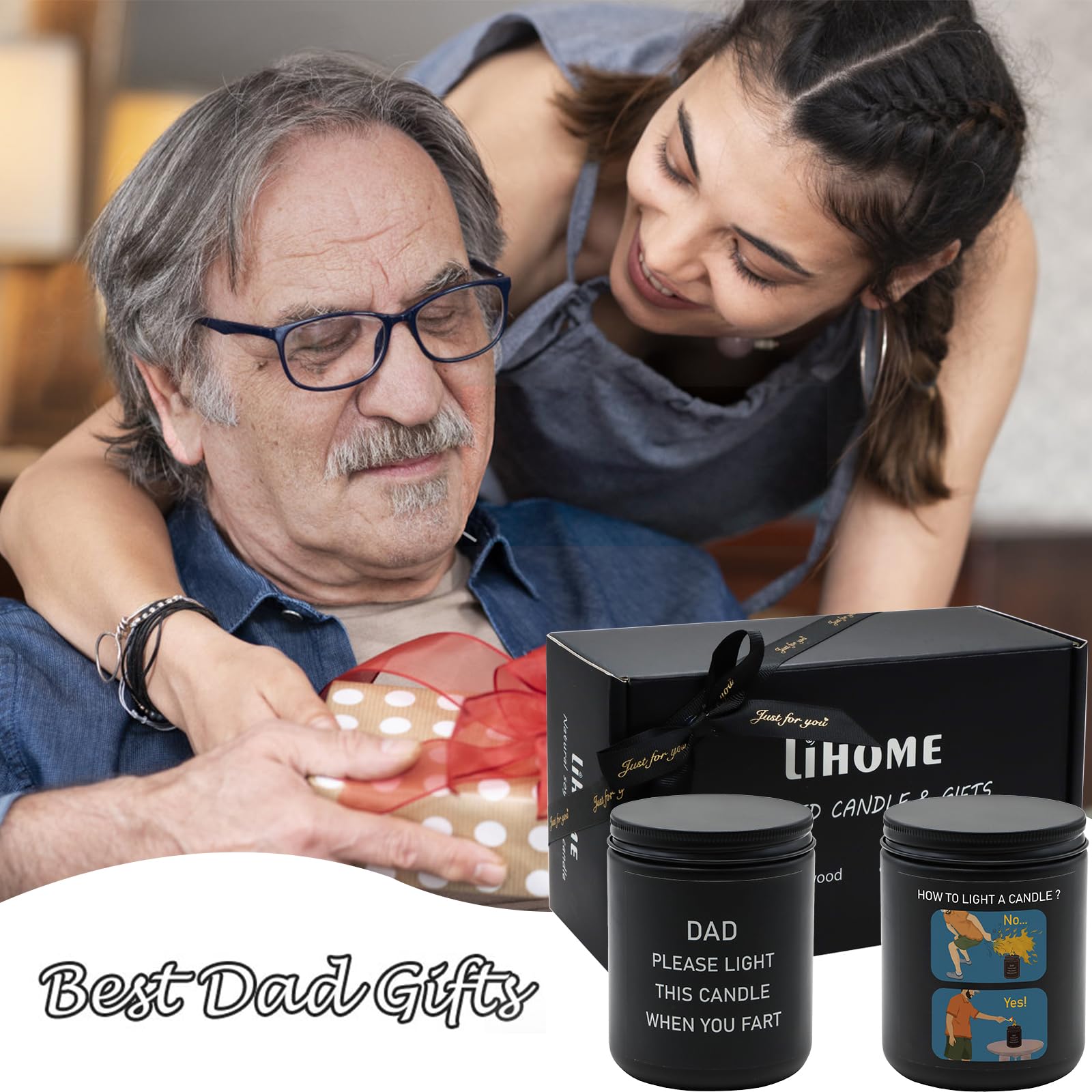Lihome Best Dad Ever Gifts Set - Sandalwood & Wooden Pine Scented Candles for Father's Day, Birthday, Thanksgiving & Christmas | Thoughtful Present from Daughter or Son | Perfect for Home Office Relaxation & Gift Giving