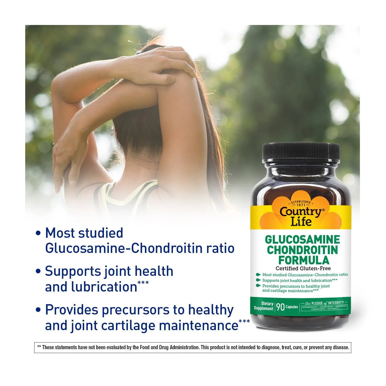 Country Life Glucosamine Chondroitin Formula - Joint Support Supplement for Mobility & Flexibility - Ideal for Active Adults, Athletes & Seniors