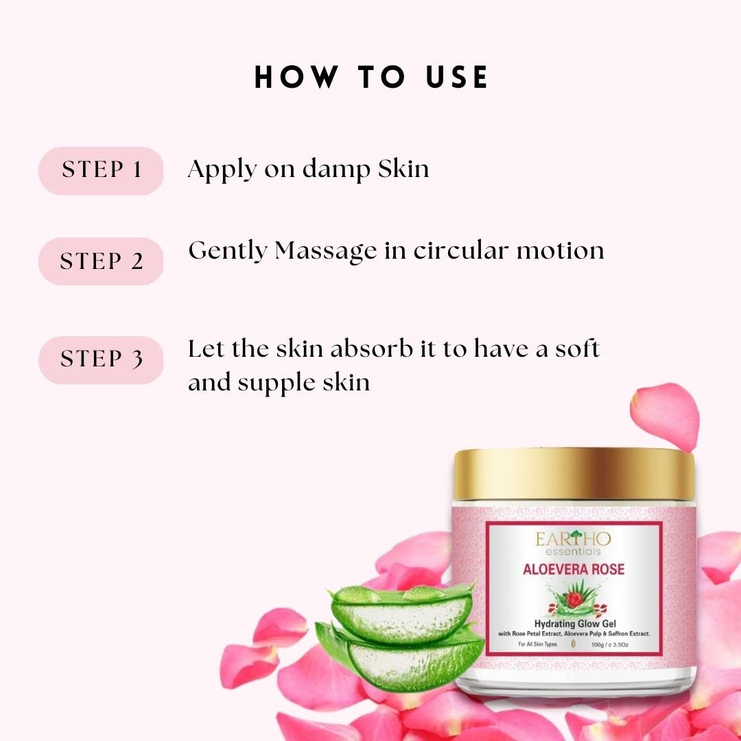 Eartho Essentials Aloe Vera Rose Hydrating Glow Gel with Rose Petal Extract, Aloe Vera Pulp & Saffron Extract 100g + Turmeric Sandalwood Pack 50g - Hydrating Face Mask for Dry Skin, Perfect for Daily Skincare Routine & Spa Treatments