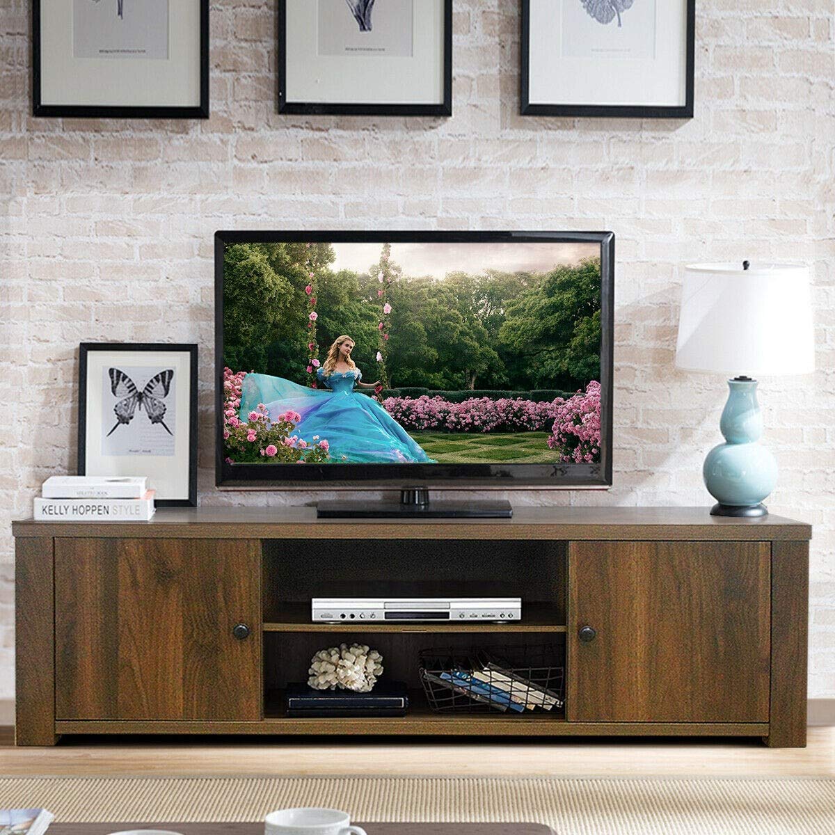 Zazza95shop Retro Brown Wood TV Stand for Bedroom & Living Room - Stylish Media Console with Storage Shelves Holds Up to 65 Inch TV | Easy Assembly Sturdy Entertainment Center for Home Decor