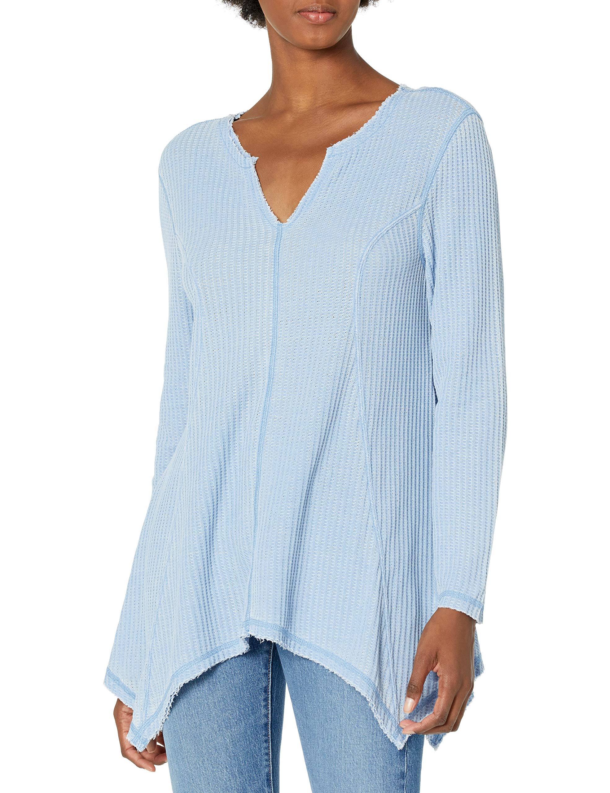 Seven7 Women's Handkerchief Hem Waffle Knit Top - Casual Short Sleeve Blouse for Summer, Beach & Boho Style Outfits