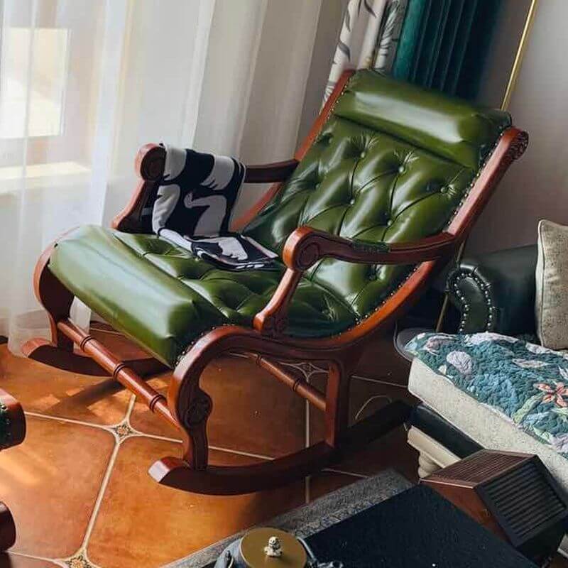 Mid Century Modern Rocking Chair with Ottoman - Solid Wood Accent Chair for Living Room, Nursery, or Bedroom - Perfect for Relaxing, Nursing, or Reading