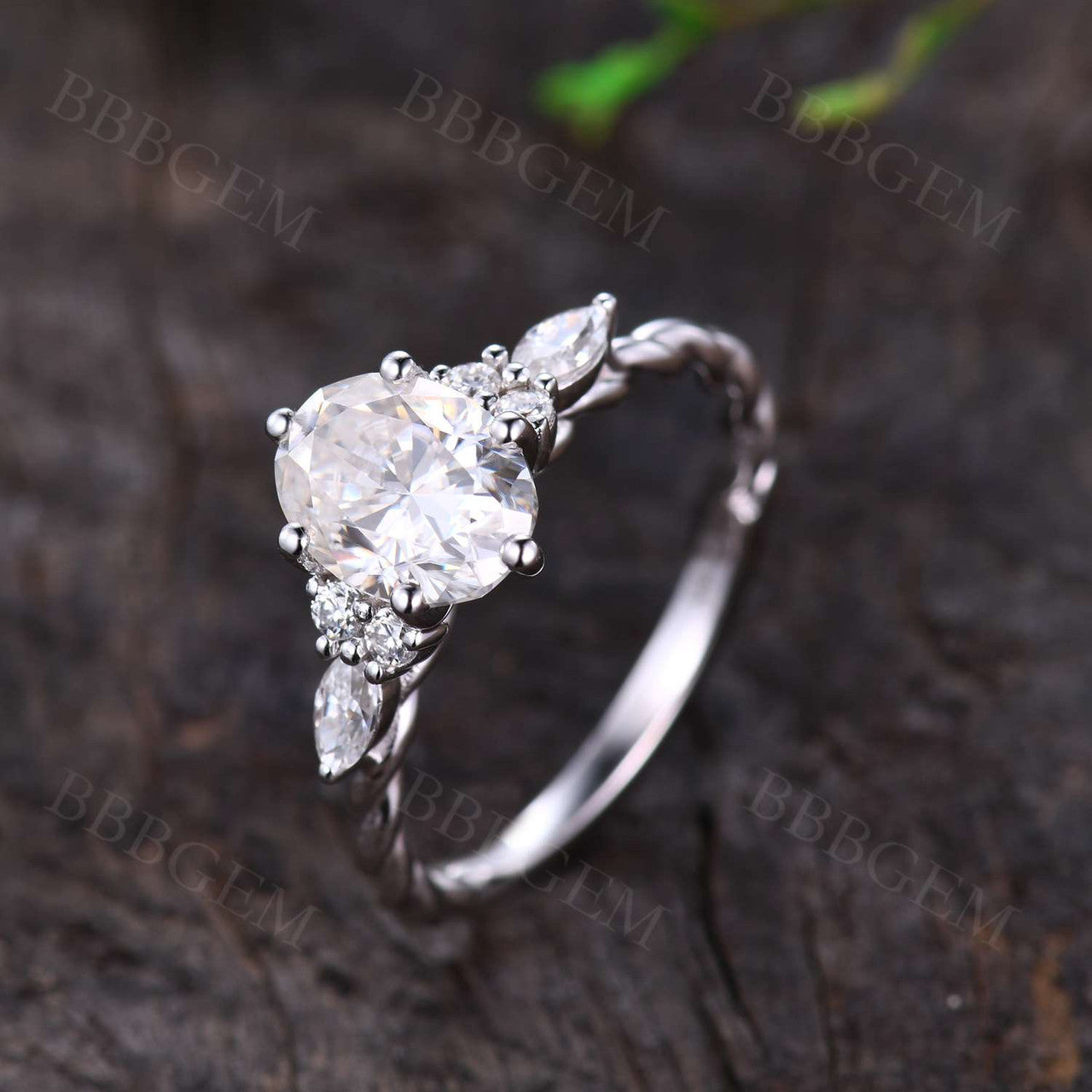 1.5CT Oval Cut Moissanite Engagement Ring with Marquise Accents - 14K/18K Twist Plain Gold Band Wedding Ring for Women, Perfect for Proposals, Anniversaries & Bridal Jewelry