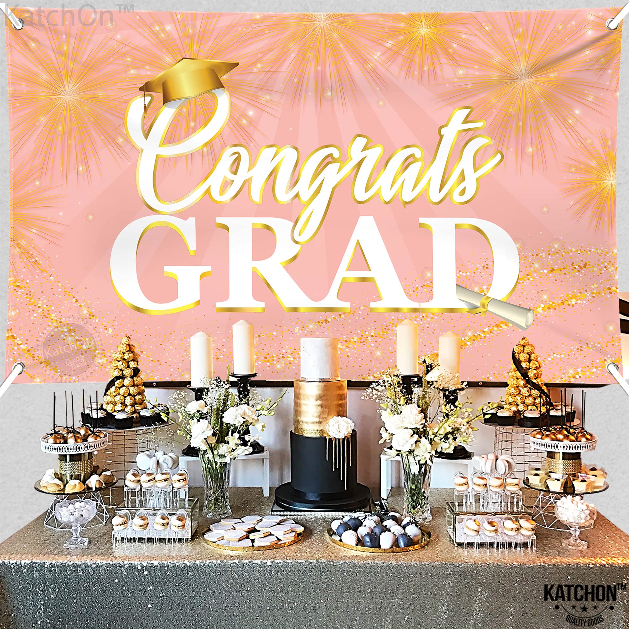 72x44 Inch Rose Gold Graduation Banner - Big Congrats Grad Class of 2023 Decor | Elegant Graduation Party Backdrop & Wall Decor for High School/College Ceremonies, Photo Booths & Celebration Events