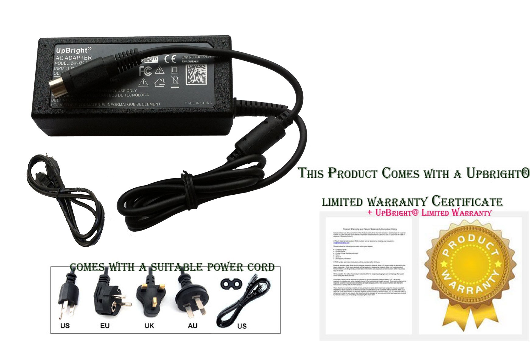 UpBright 4-Pin 12V AC/DC Power Adapter for DW Digital WatchDog VMAX480 DVR - Compatible with DW-VMAX480-16, DW-VMAX480D164T, DW-VMAX480D161T Models - Replacement Power Supply Cord for Security Camera Systems & Digital Video Recorders