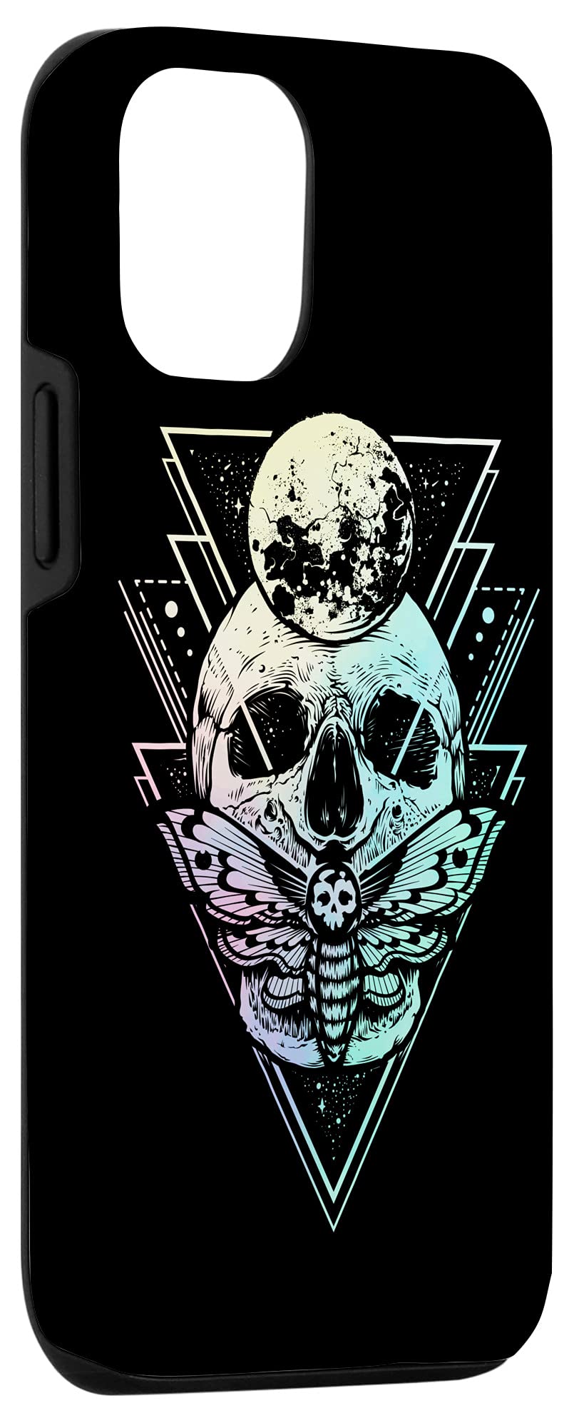 iPhone 12/12 Pro Gothic Moon Skull Phone Case - Pastel Goth & Wicca Inspired Design with Crescent Moon & Lunar Moth - Perfect for Alternative Fashion & Witchy Aesthetics