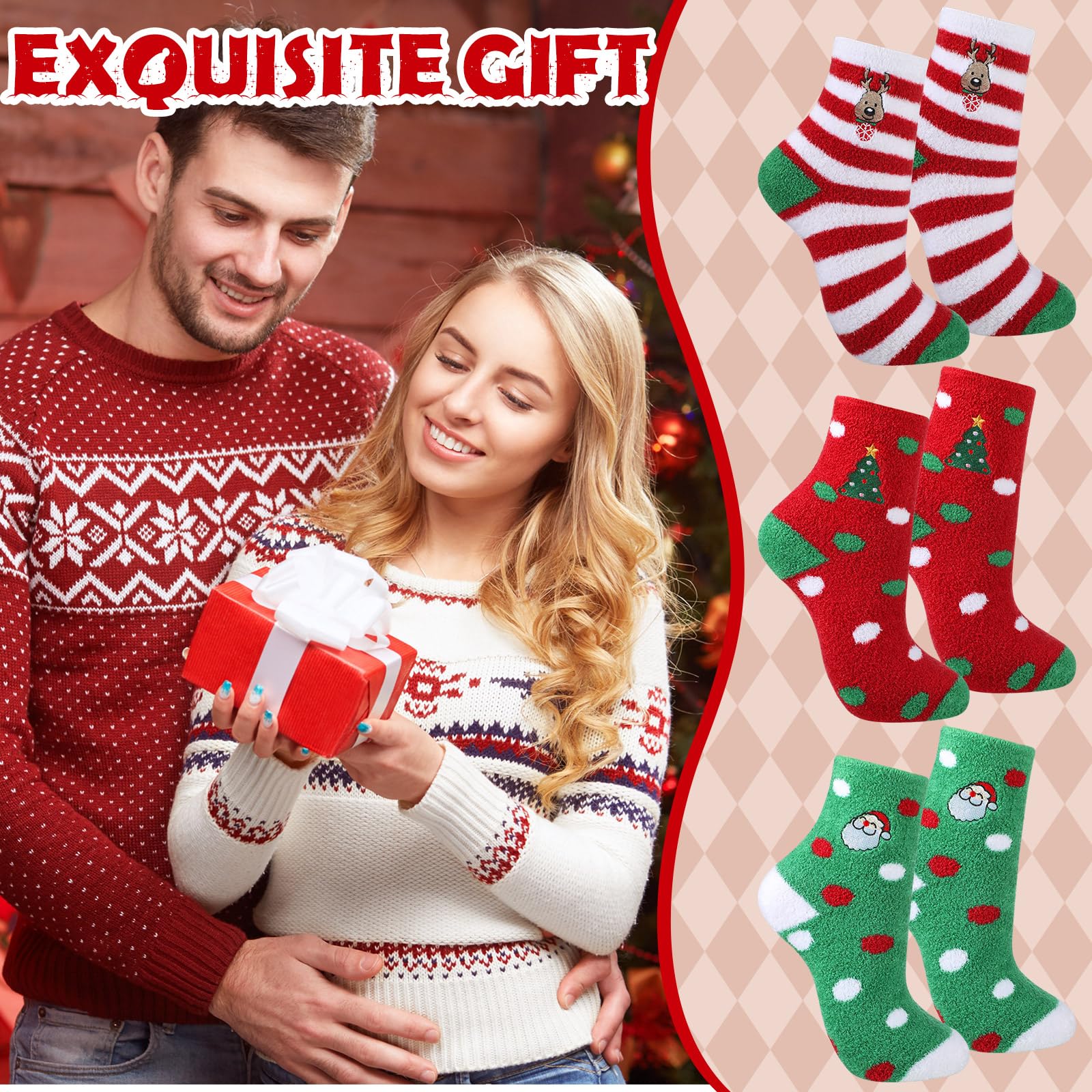 Aloe Vera Infused Moisturizing Christmas Socks - 3 Pairs Ultra Soft Fuzzy Holiday Socks with Colorful Patterns for Women & Men - Perfect for Spa, Gift Giving & Winter Foot Care
